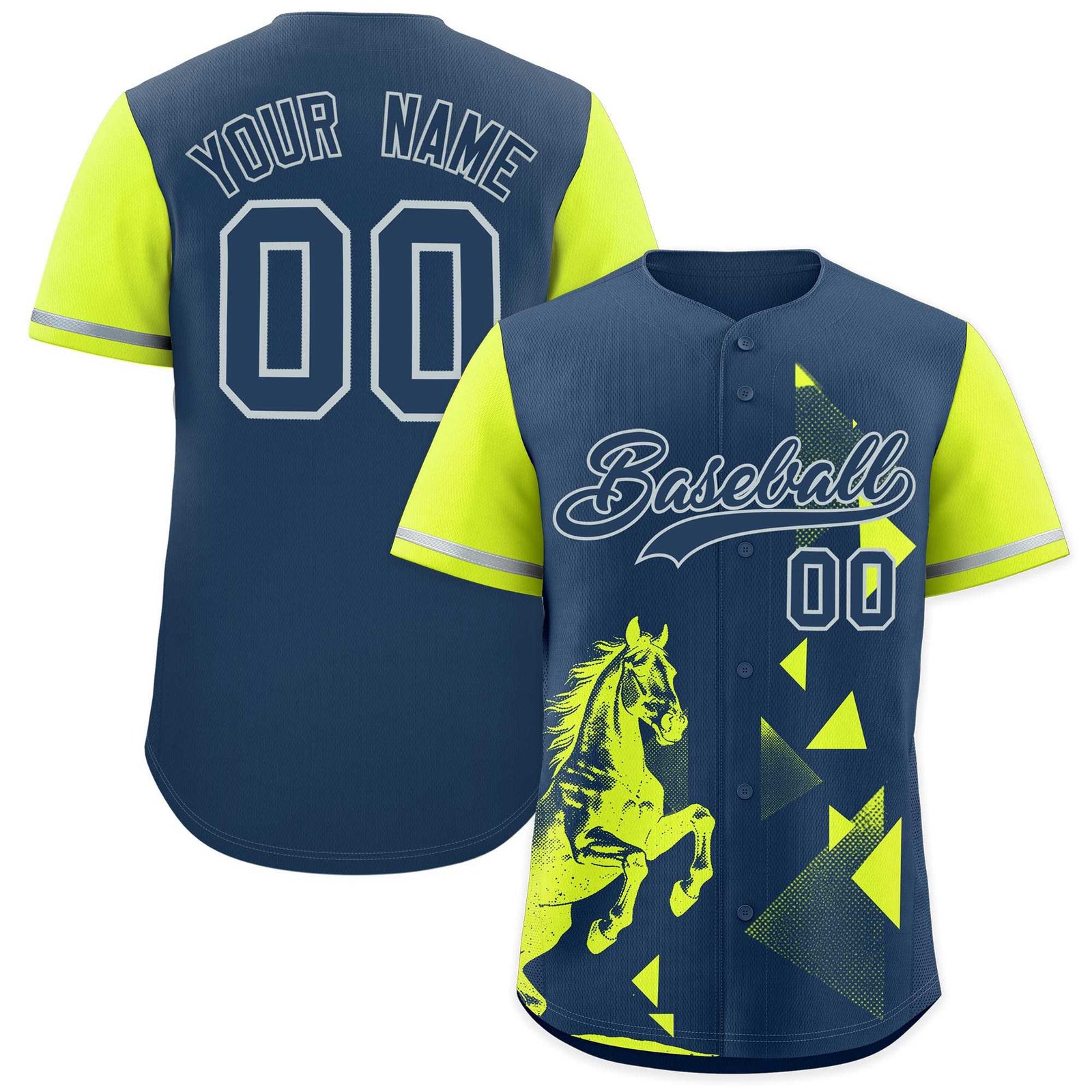 Custom Fluorescent Green Midnight Blue Raptor Series Raglan Sleeves Drapable Baseball Jersey