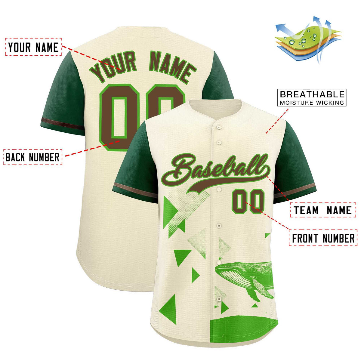 Custom Kelly Green Cream Raptor Series Raglan Sleeves Urban Style Baseball Jersey