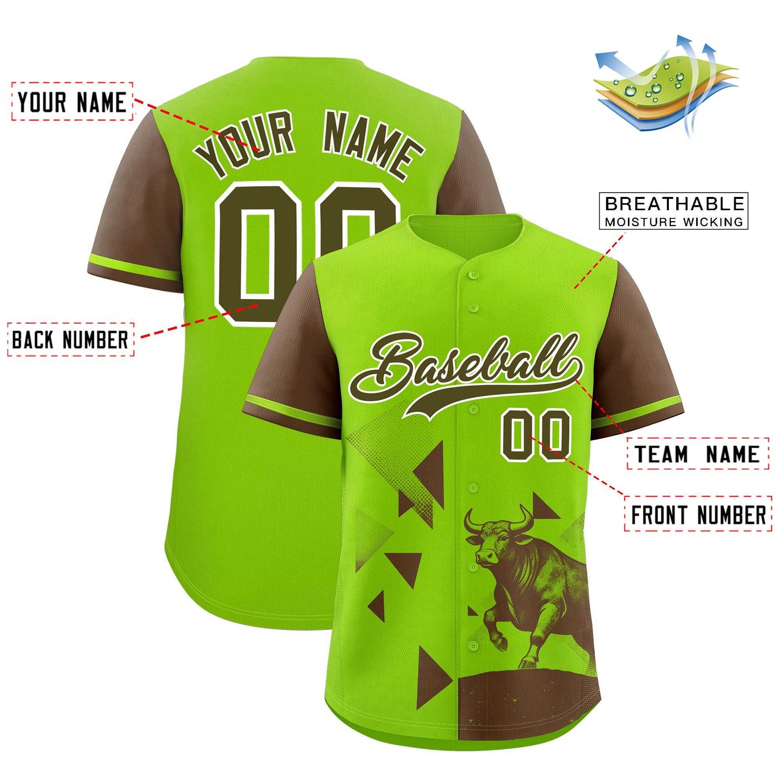 Custom Light Brown Neon Green Raptor Series Raglan Sleeves Hip Hop Baseball Jersey
