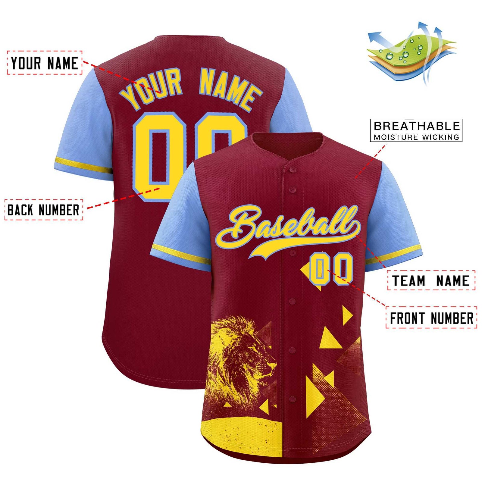 Custom Light Blue Crimson Raptor Series Raglan Sleeves Breathable Baseball Jersey
