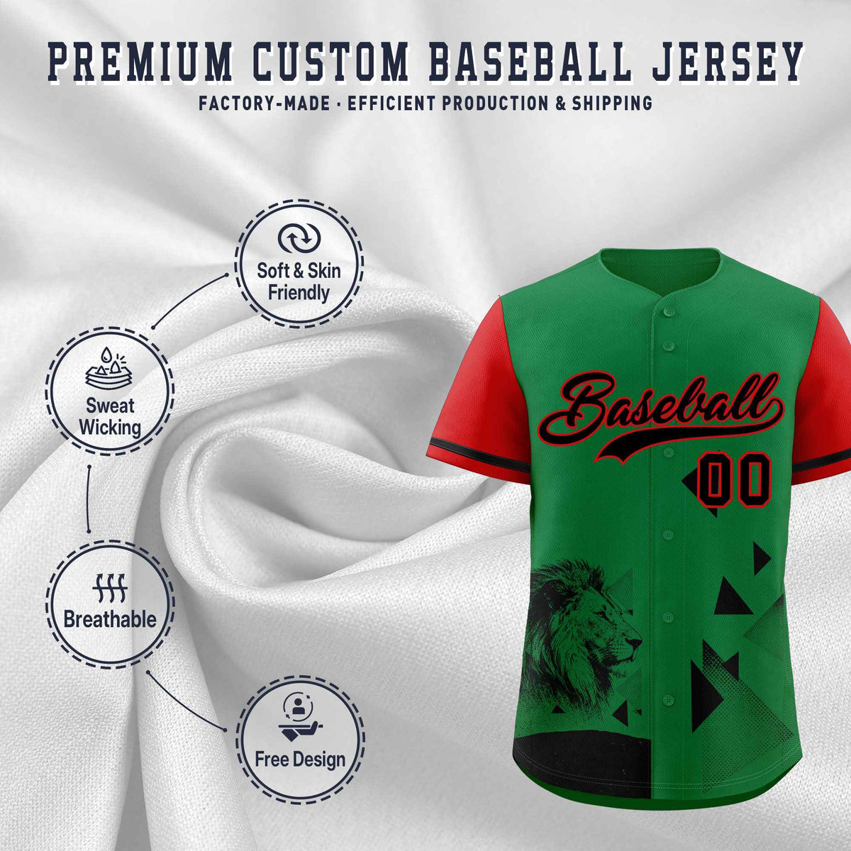 Custom Red Kelly Green Raptor Series Raglan Sleeves Drapable Baseball Jersey
