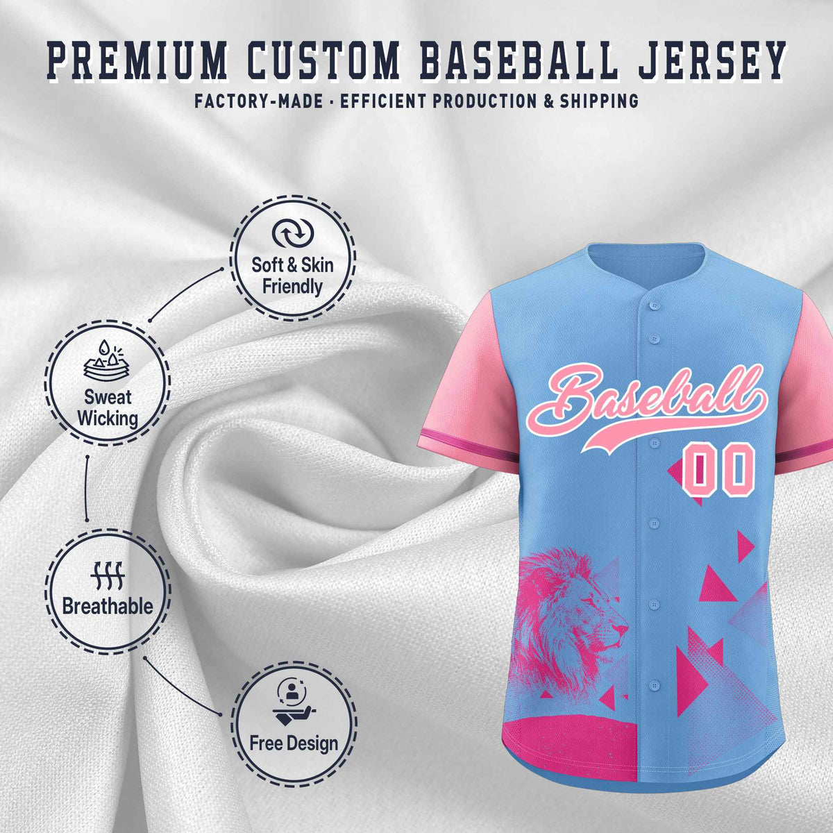 Custom Powder Blue Light Pink Raptor Series Raglan Sleeves Wrinkle-Resistant Baseball Jersey