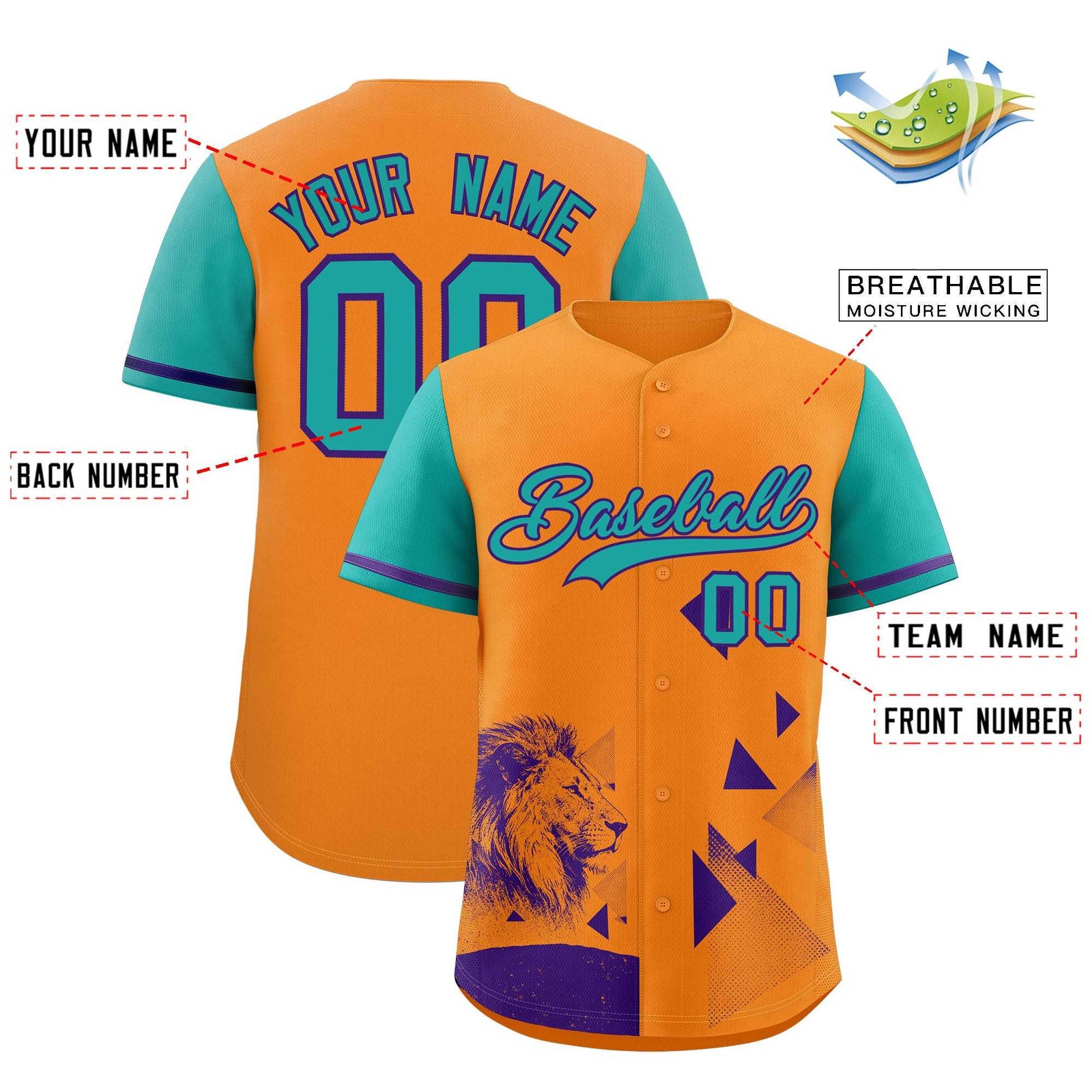 Custom Aqua Orange Raptor Series Raglan Sleeves Street Style Baseball Jersey