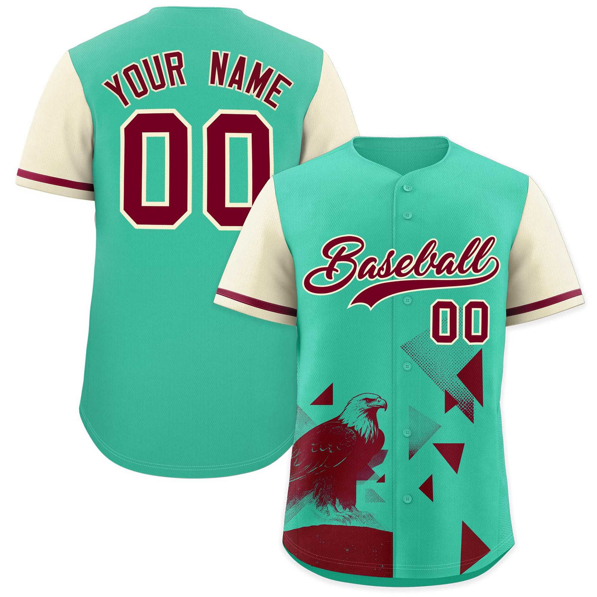 Custom Cream Green Raptor Series Raglan Sleeves Urban Style Baseball Jersey