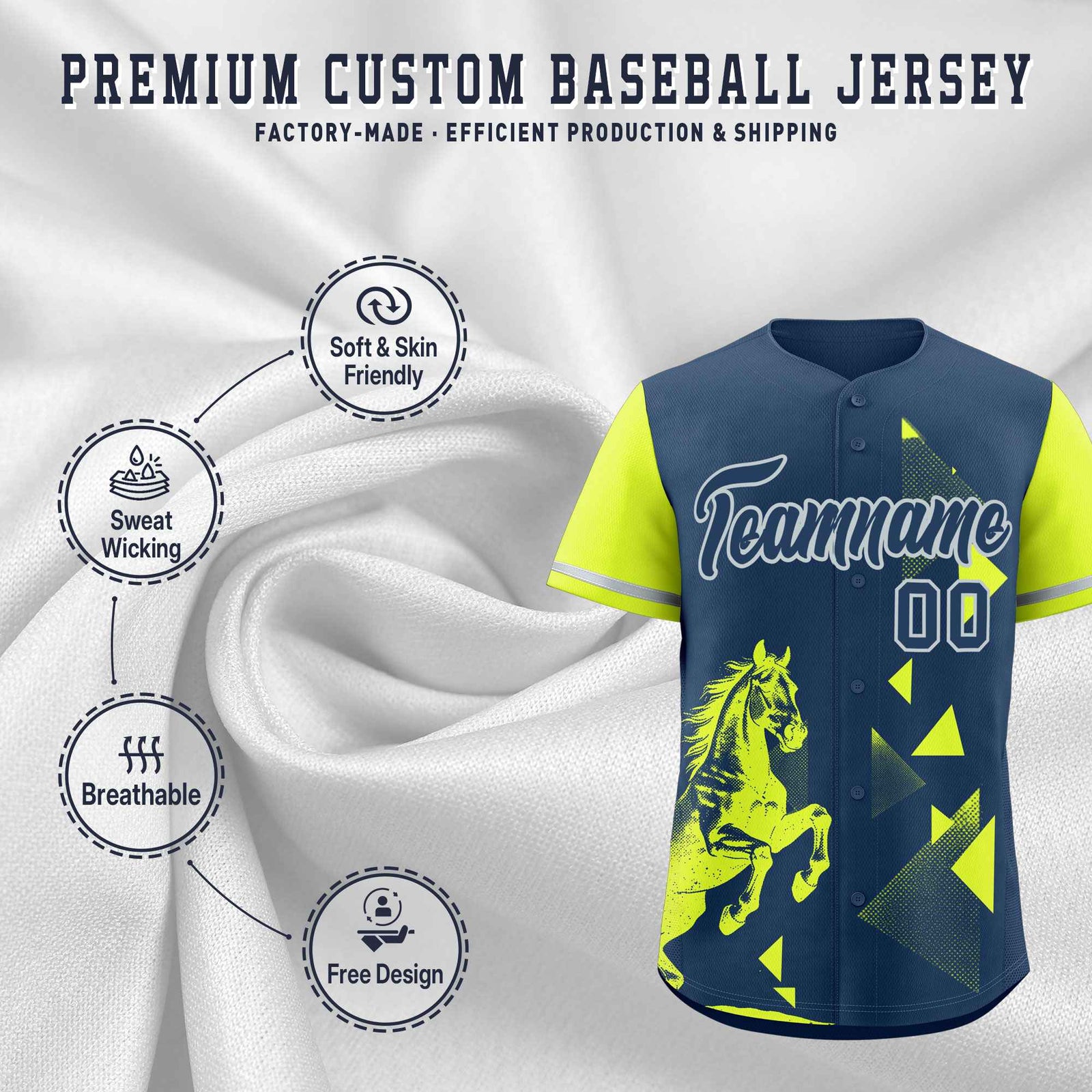 Custom Fluorescent Green Midnight Blue Raptor Series Raglan Sleeves Drapable Baseball Jersey