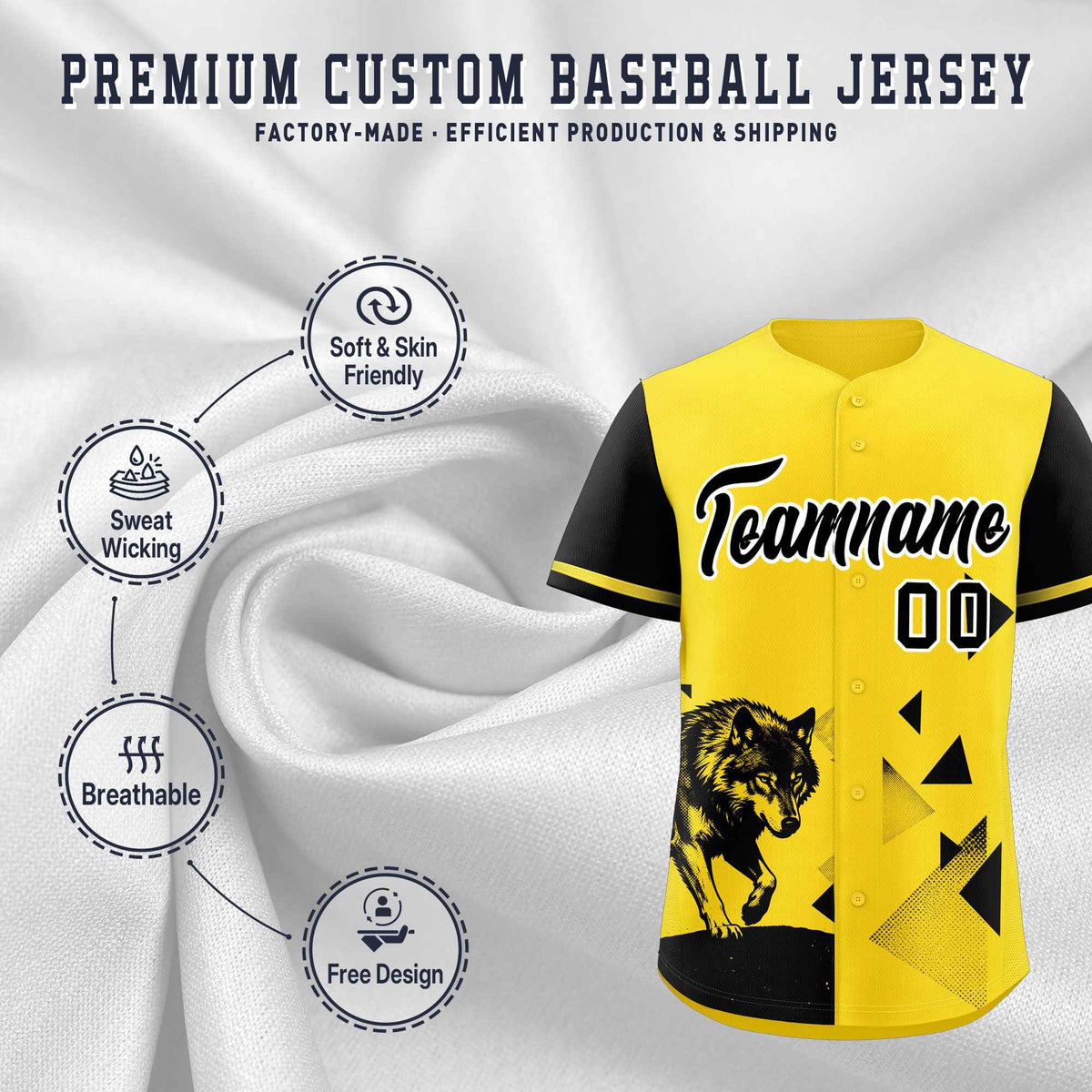 Custom Black Gold Raptor Series Raglan Sleeves Wrinkle-Resistant Baseball Jersey