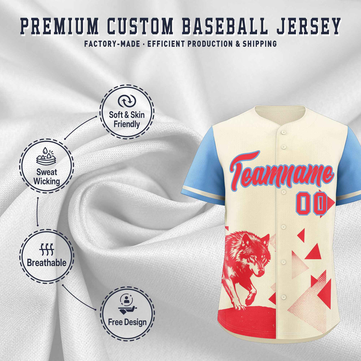 Custom Powder Blue Light Khaki Raptor Series Raglan Sleeves Casual Sports Baseball Jersey