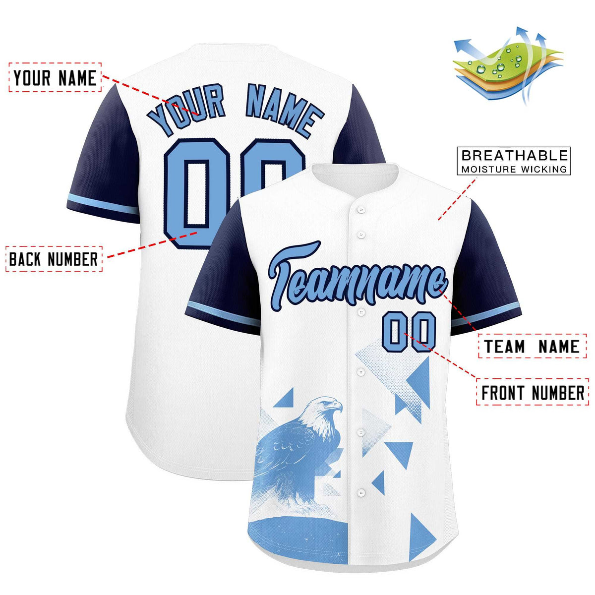 Custom Navy White Raptor Series Raglan Sleeves Hip Hop Baseball Jersey