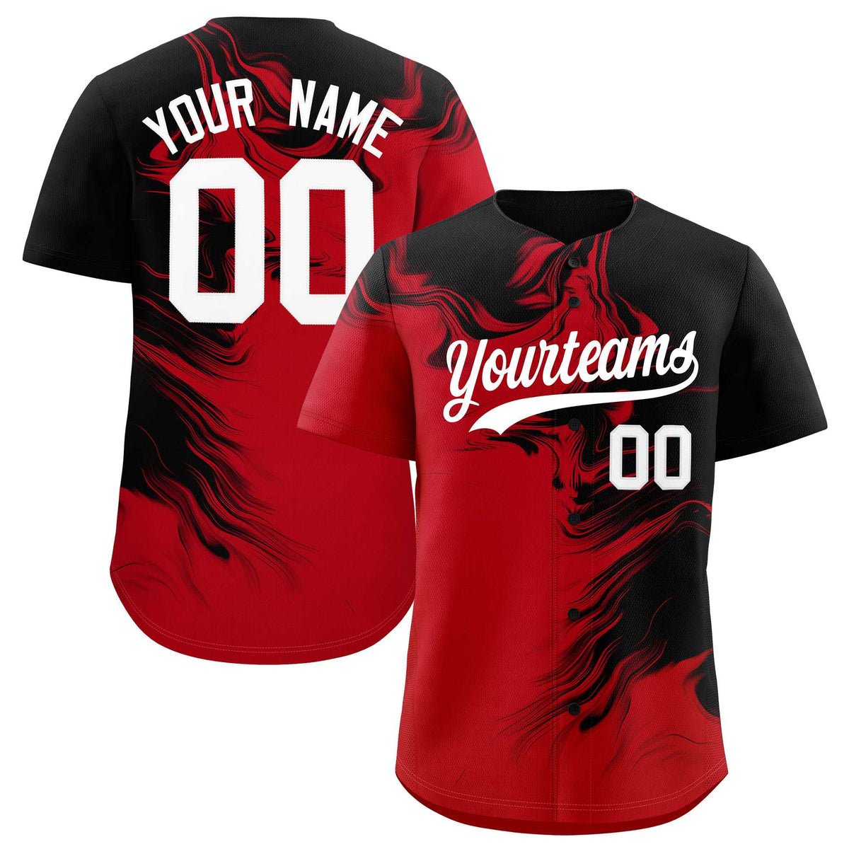 Custom Black Red Personalized Ink Pattern Authentic Baseball Jersey