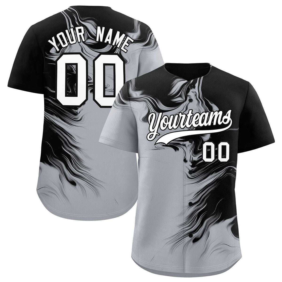 Custom Black Gray Personalized Ink Pattern Authentic Baseball Jersey