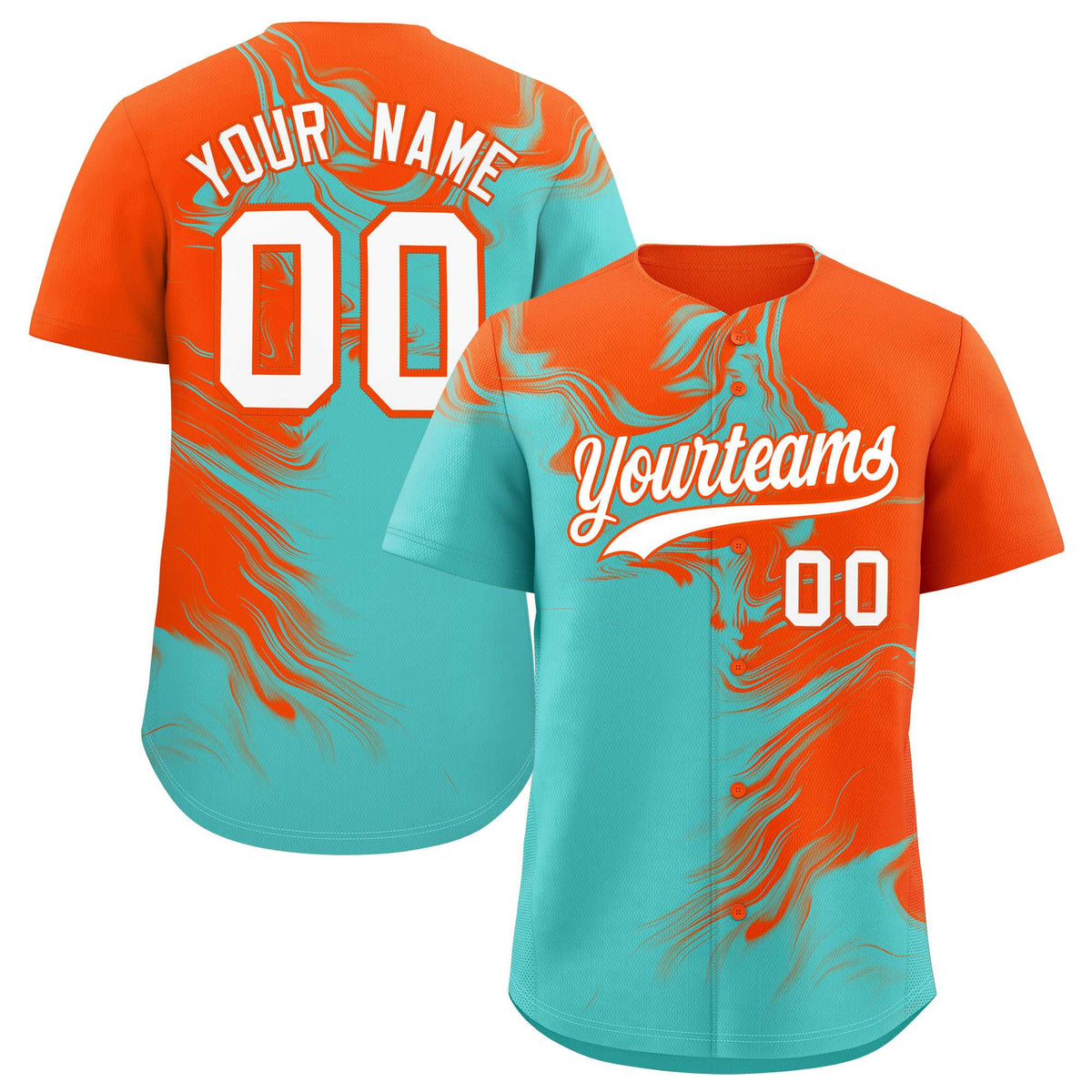 Custom Orange Bright Green Personalized Ink Pattern Authentic Baseball Jersey