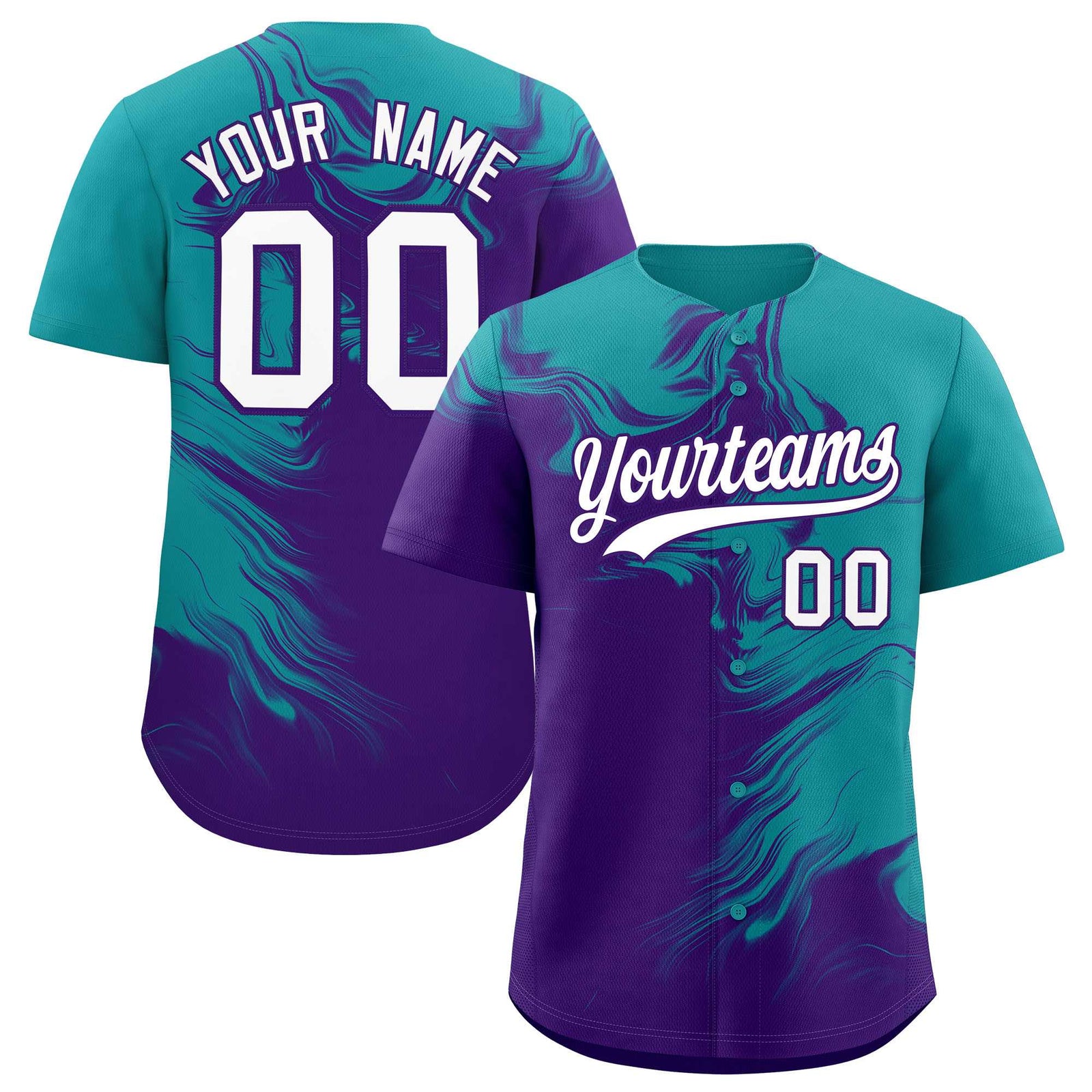 Custom Aqua Purple Personalized Ink Pattern Authentic Baseball Jersey