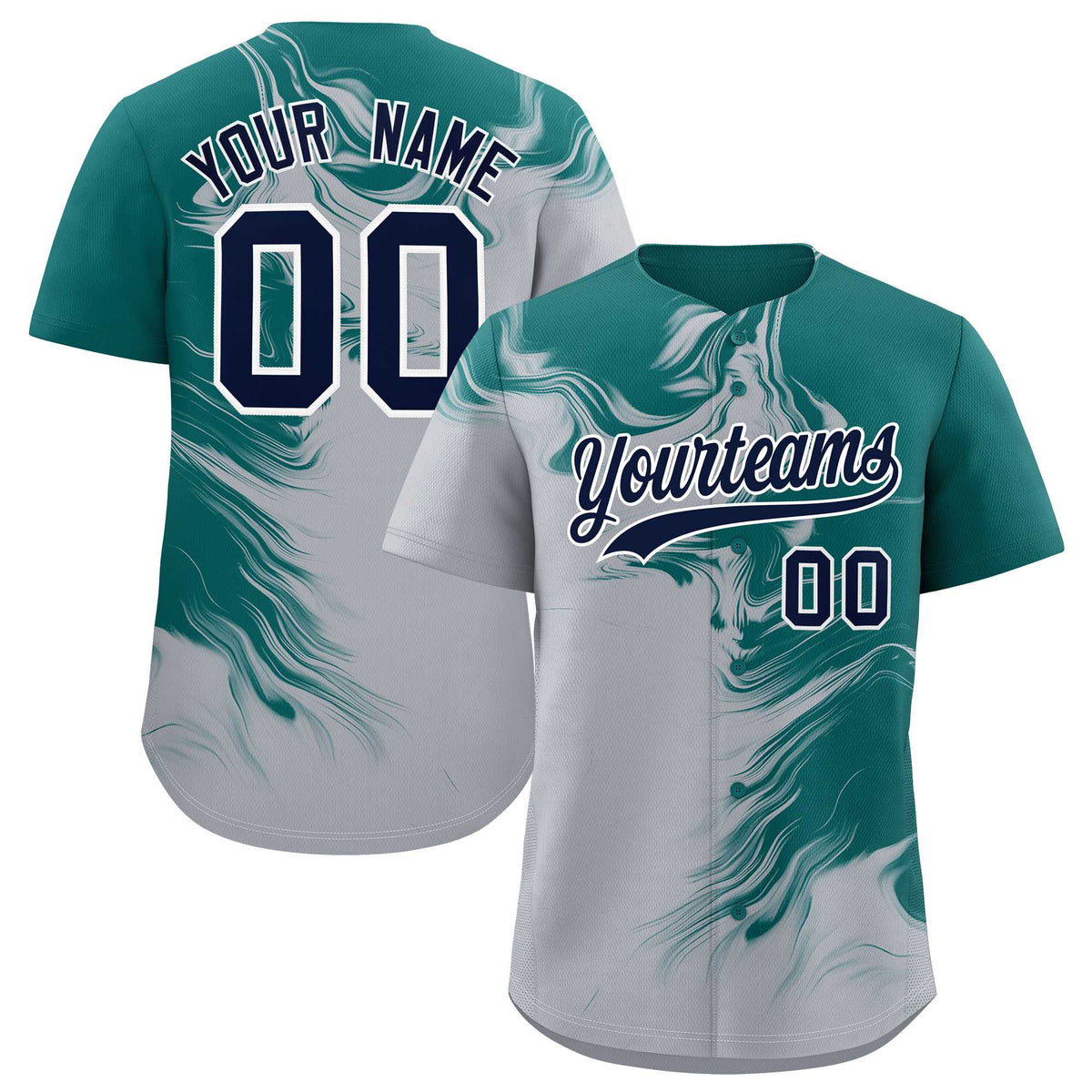 Custom Aqua Gray Personalized Ink Pattern Authentic Baseball Jersey
