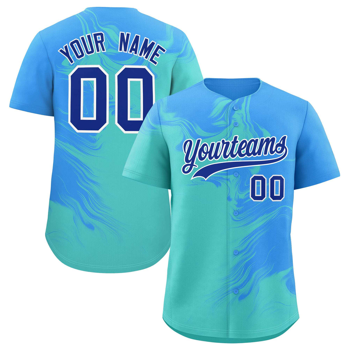 Custom Powder Blue Bright Green Personalized Ink Pattern Authentic Baseball Jersey
