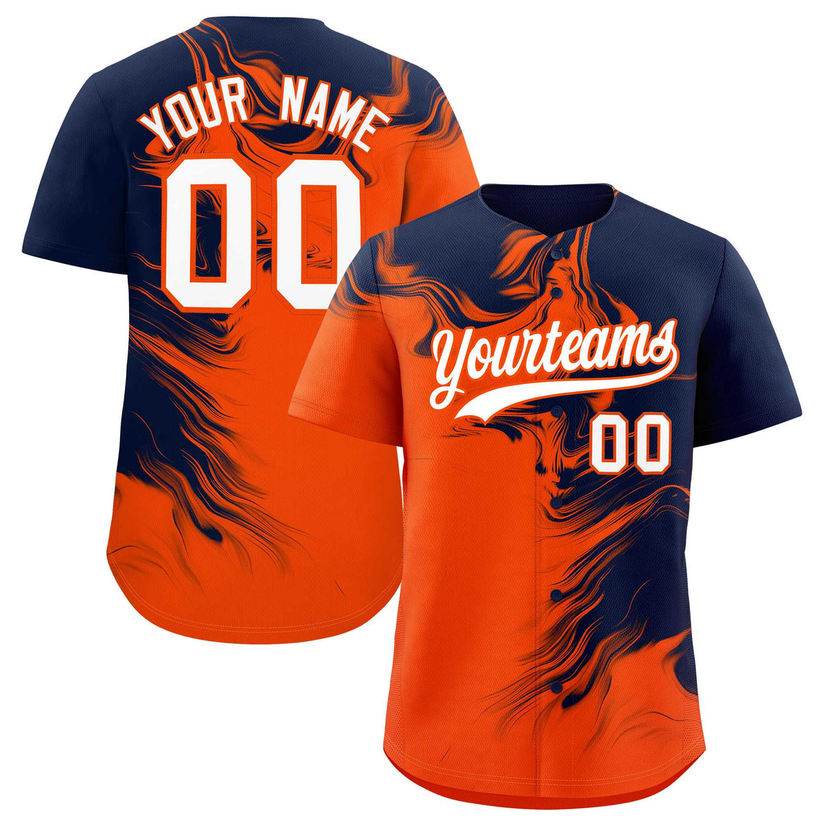Custom Navy Orange Personalized Ink Pattern Authentic Baseball Jersey