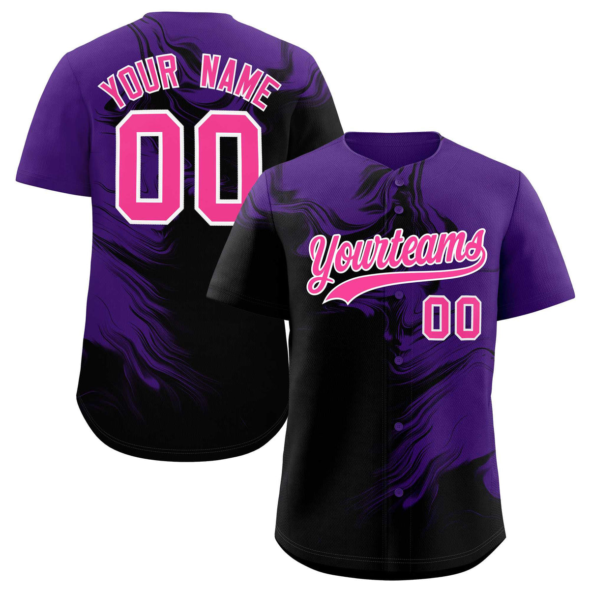 Custom Purple Black Personalized Ink Pattern Authentic Baseball Jersey