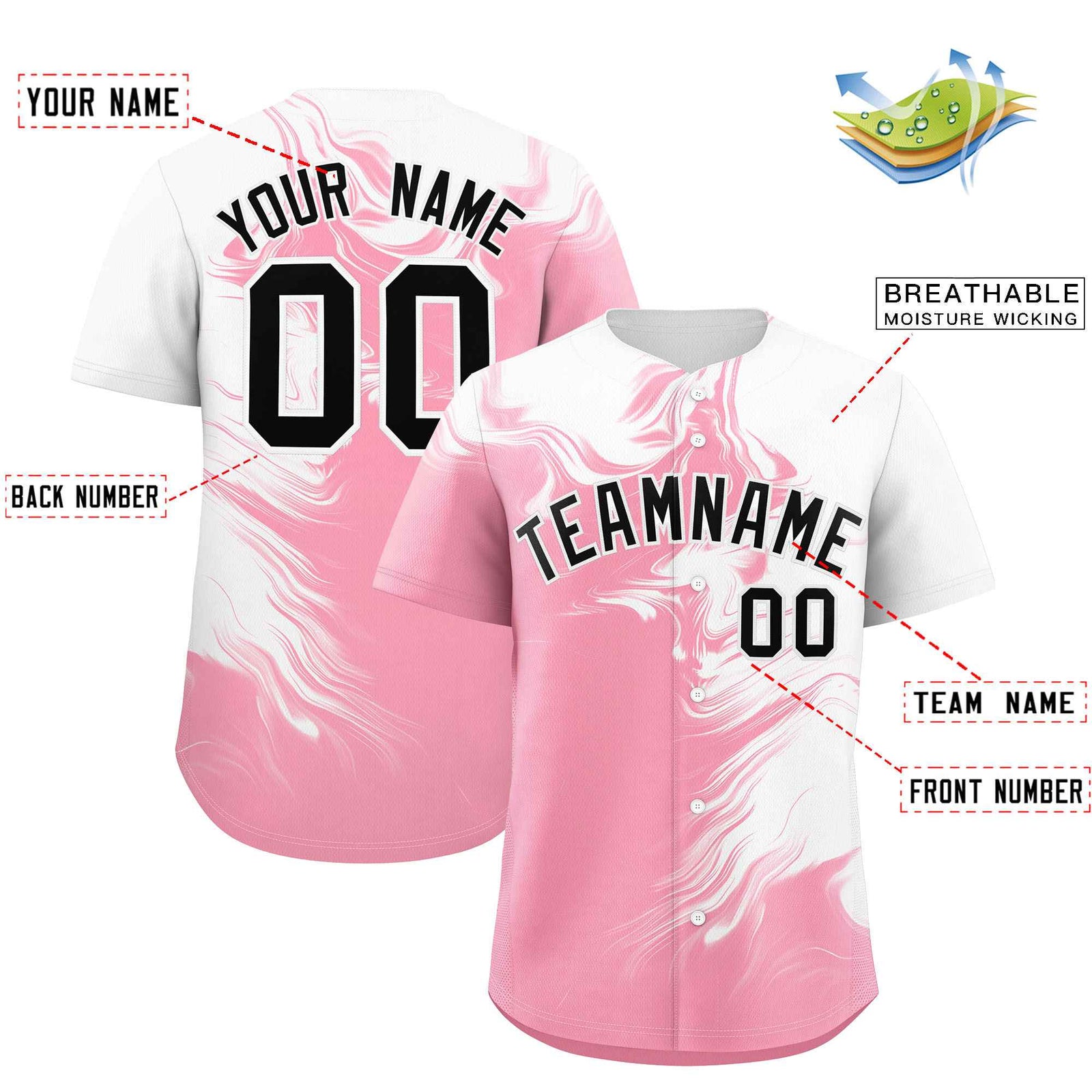 Custom White Light Pink Personalized Ink Pattern Authentic Baseball Jersey
