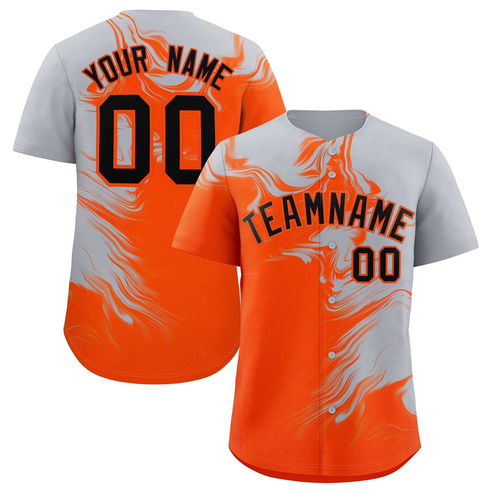 Custom Gray Orange Personalized Ink Pattern Authentic Baseball Jersey