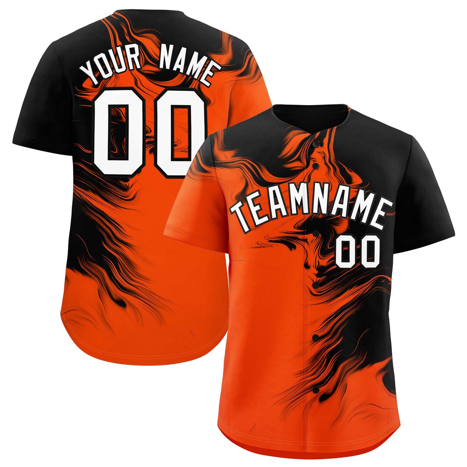 Custom Black Orange Personalized Ink Pattern Authentic Baseball Jersey