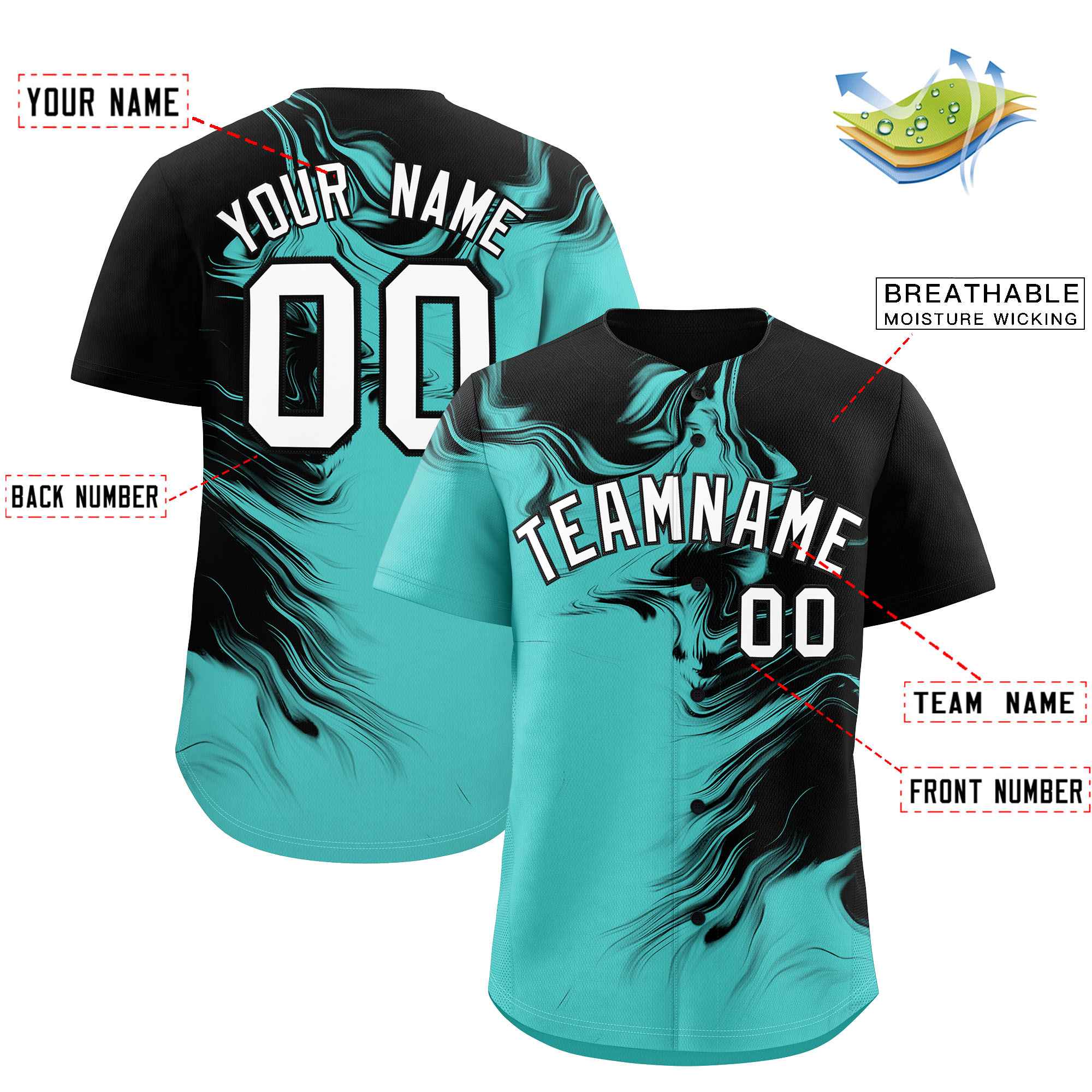 Custom Black Bright Green Personalized Ink Pattern Authentic Baseball Jersey
