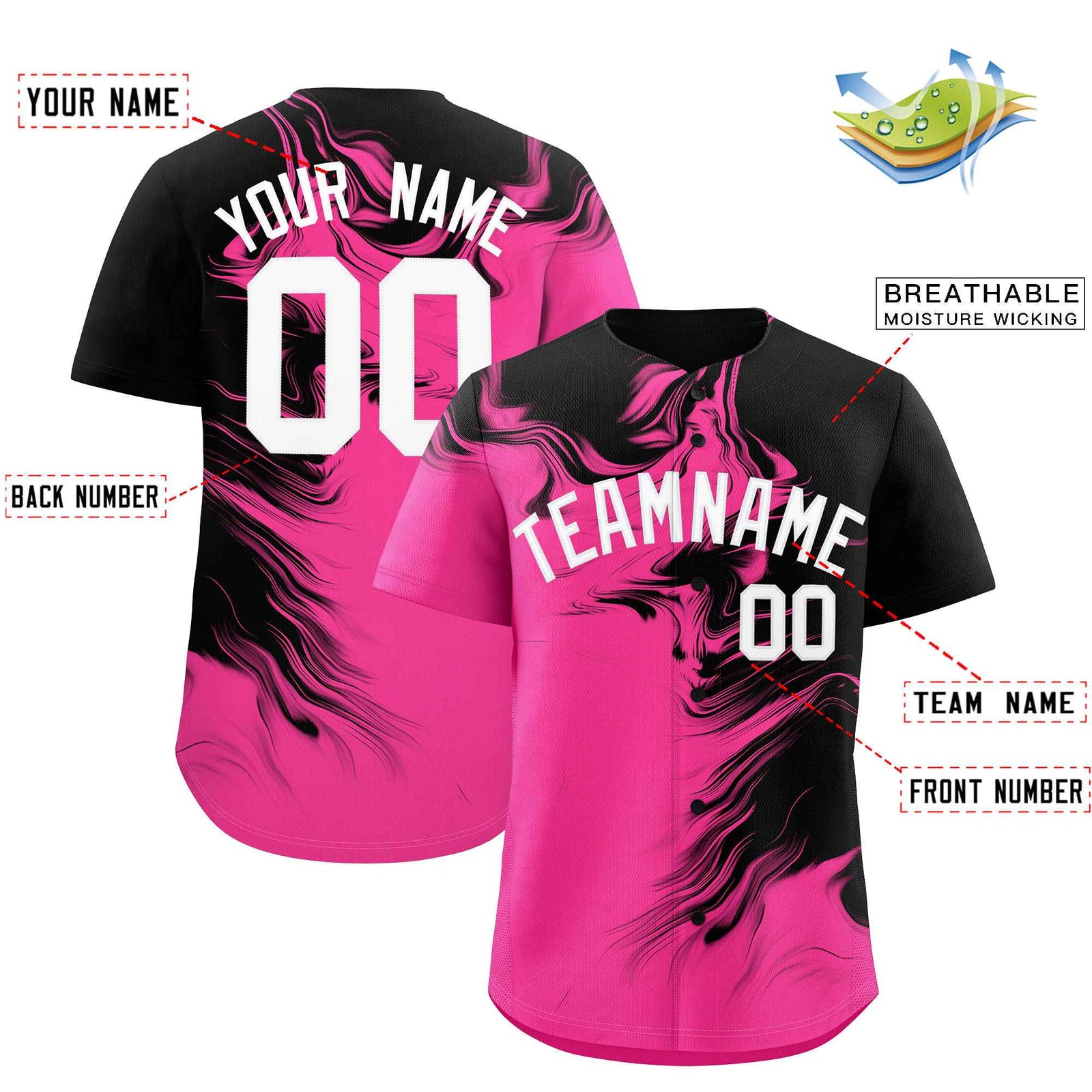 Custom Black Pink Personalized Ink Pattern Authentic Baseball Jersey
