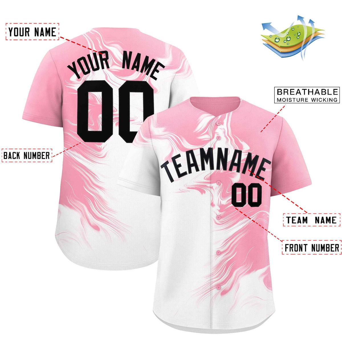 Custom Light Pink White Personalized Ink Pattern Authentic Baseball Jersey