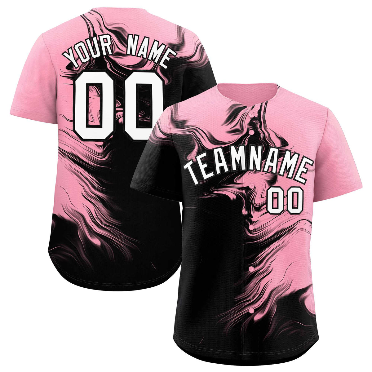 Custom Light Pink Black Personalized Ink Pattern Authentic Baseball Jersey