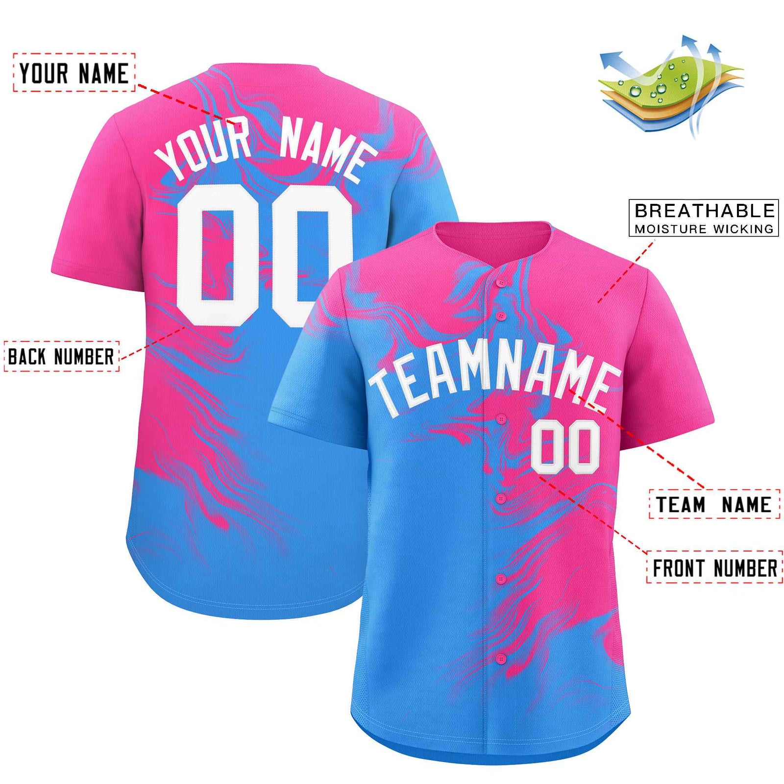 Custom Pink Powder Blue Personalized Ink Pattern Authentic Baseball Jersey