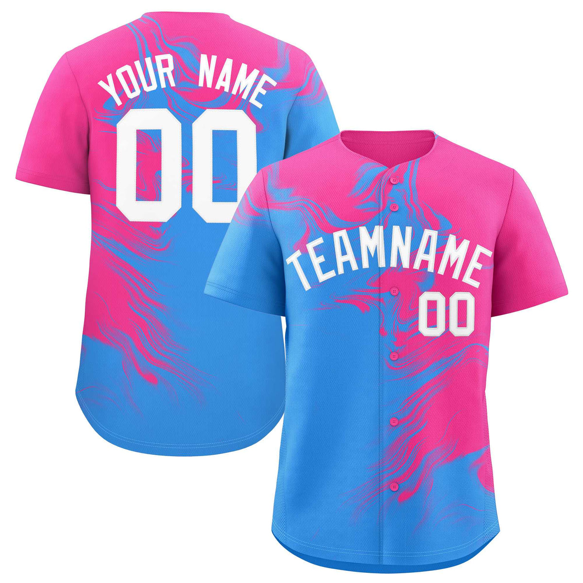 Custom Pink Powder Blue Personalized Ink Pattern Authentic Baseball Jersey