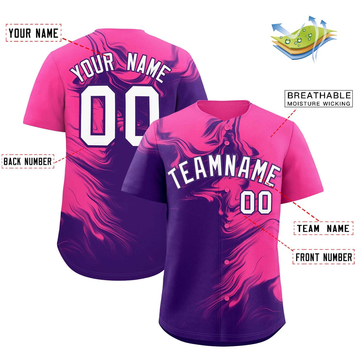 Custom Pink Purple Personalized Ink Pattern Authentic Baseball Jersey
