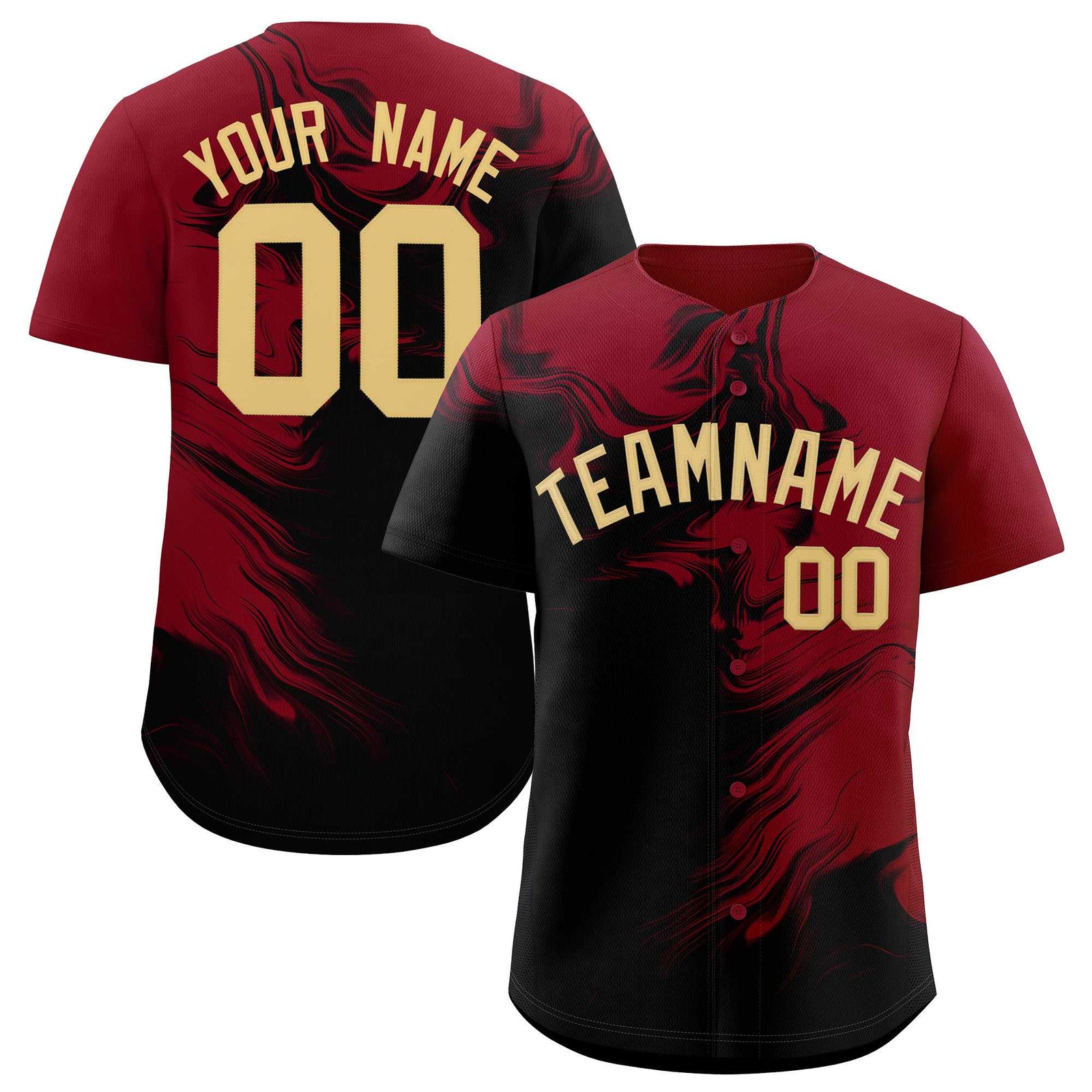 Custom Crimson Black Personalized Ink Pattern Authentic Baseball Jersey