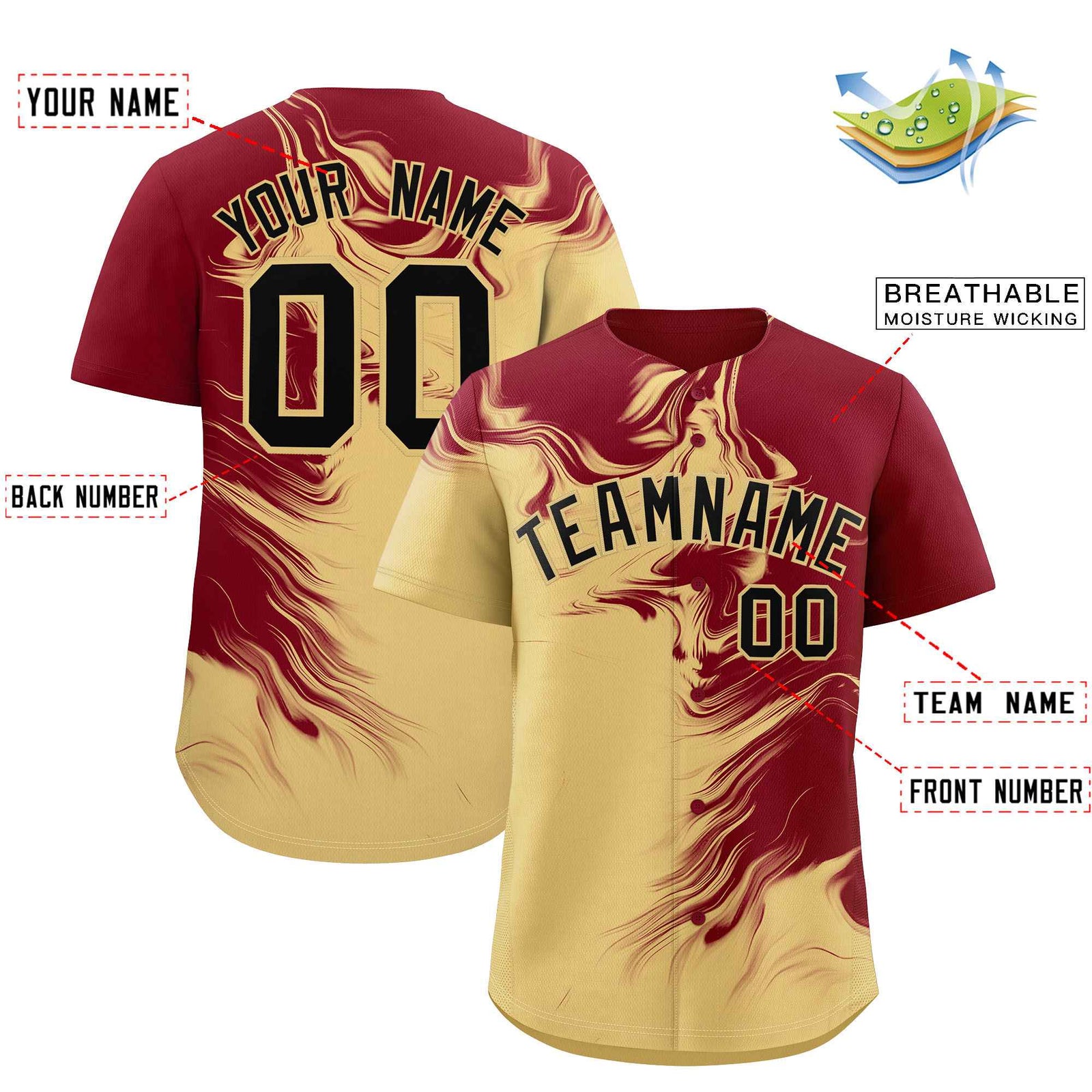 Custom Crimson Khaki Personalized Ink Pattern Authentic Baseball Jersey