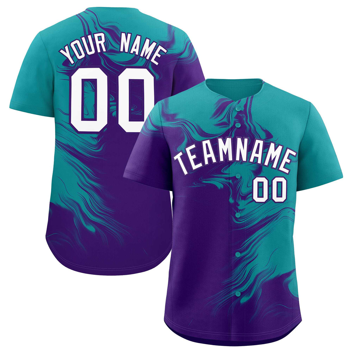 Custom Aqua Purple Personalized Ink Pattern Authentic Baseball Jersey