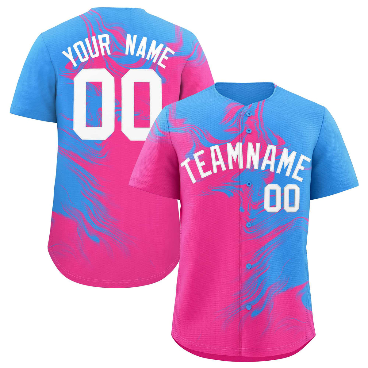 Custom Powder Blue Pink Personalized Ink Pattern Authentic Baseball Jersey