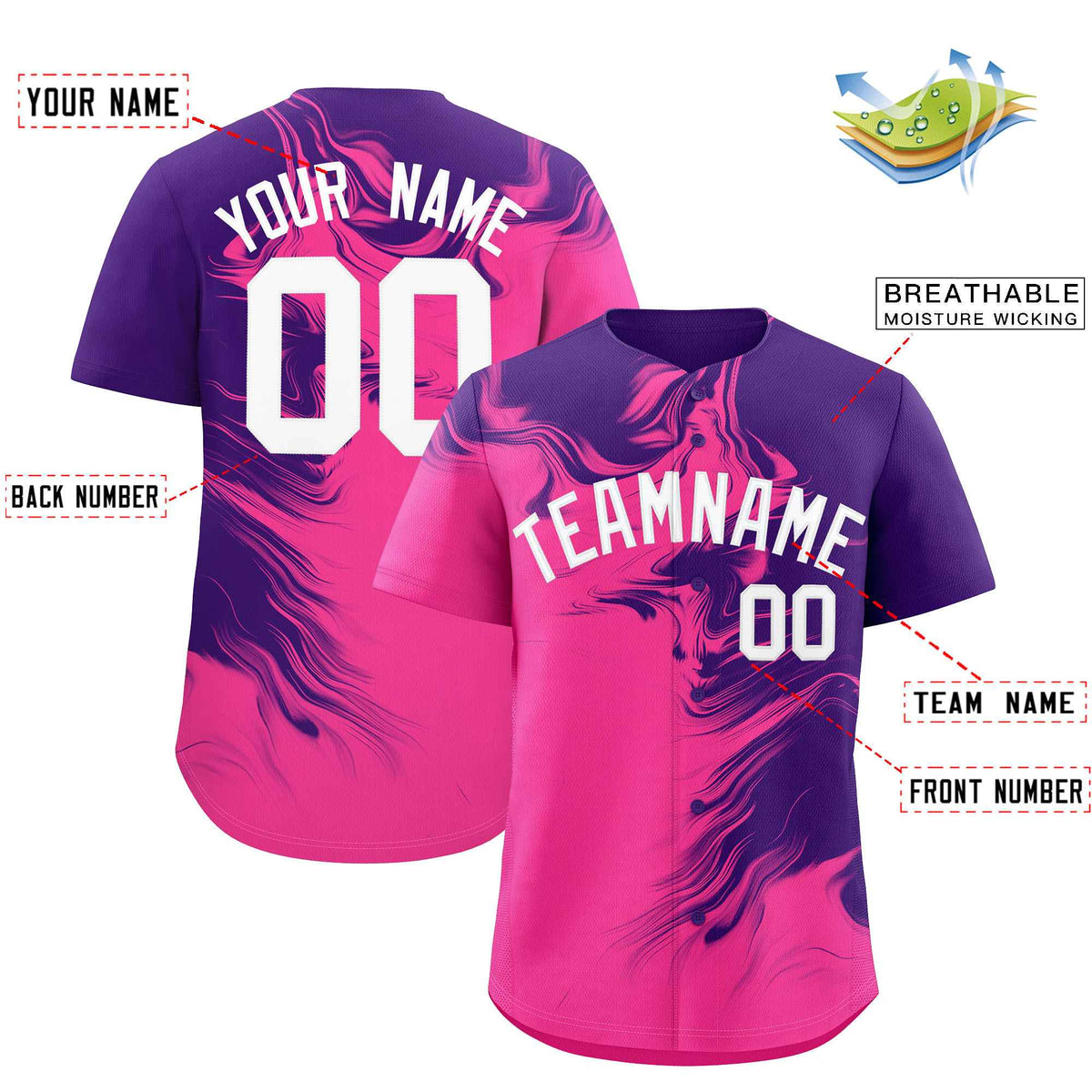 Custom Purple Pink Personalized Ink Pattern Authentic Baseball Jersey