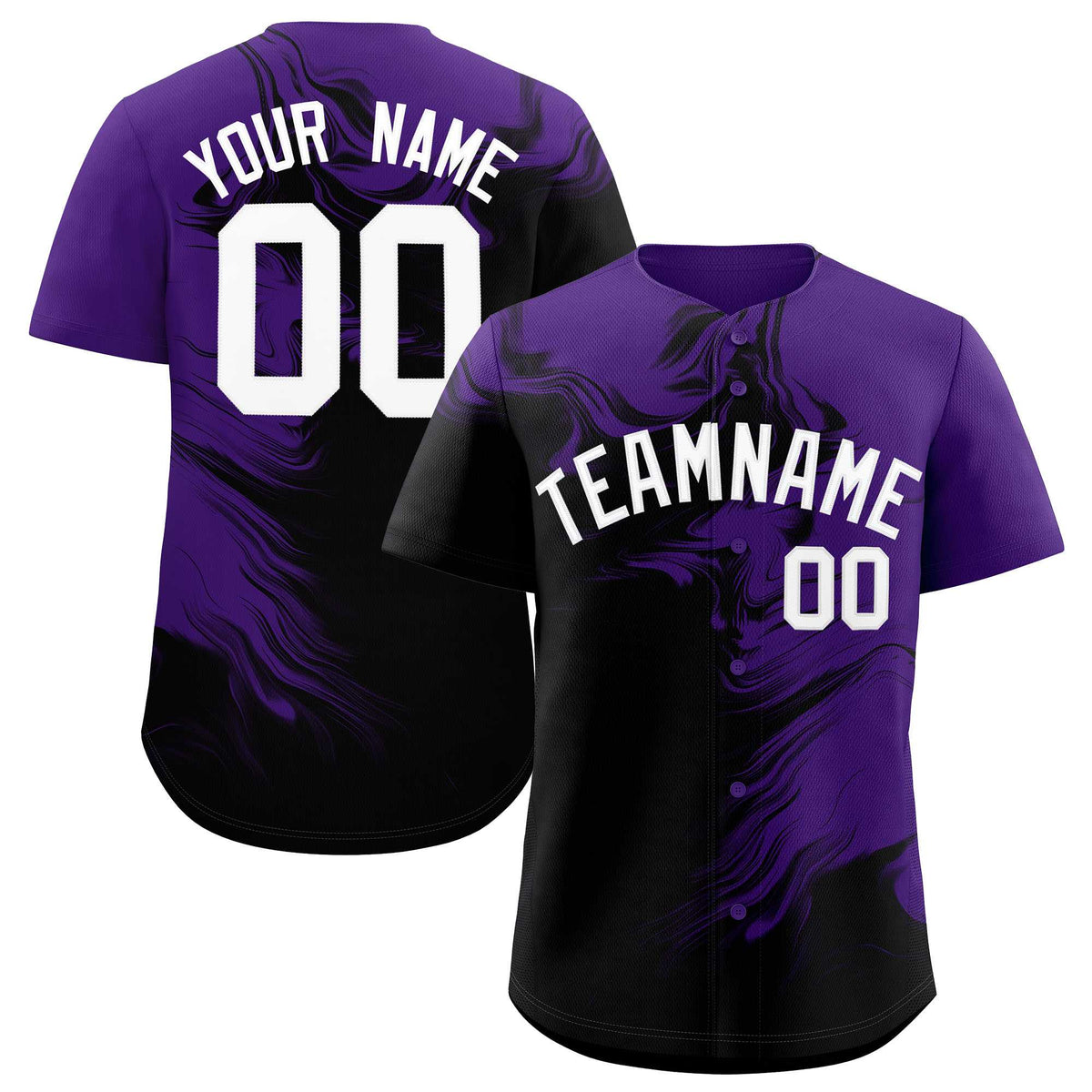 Custom Purple Black Personalized Ink Pattern Authentic Baseball Jersey