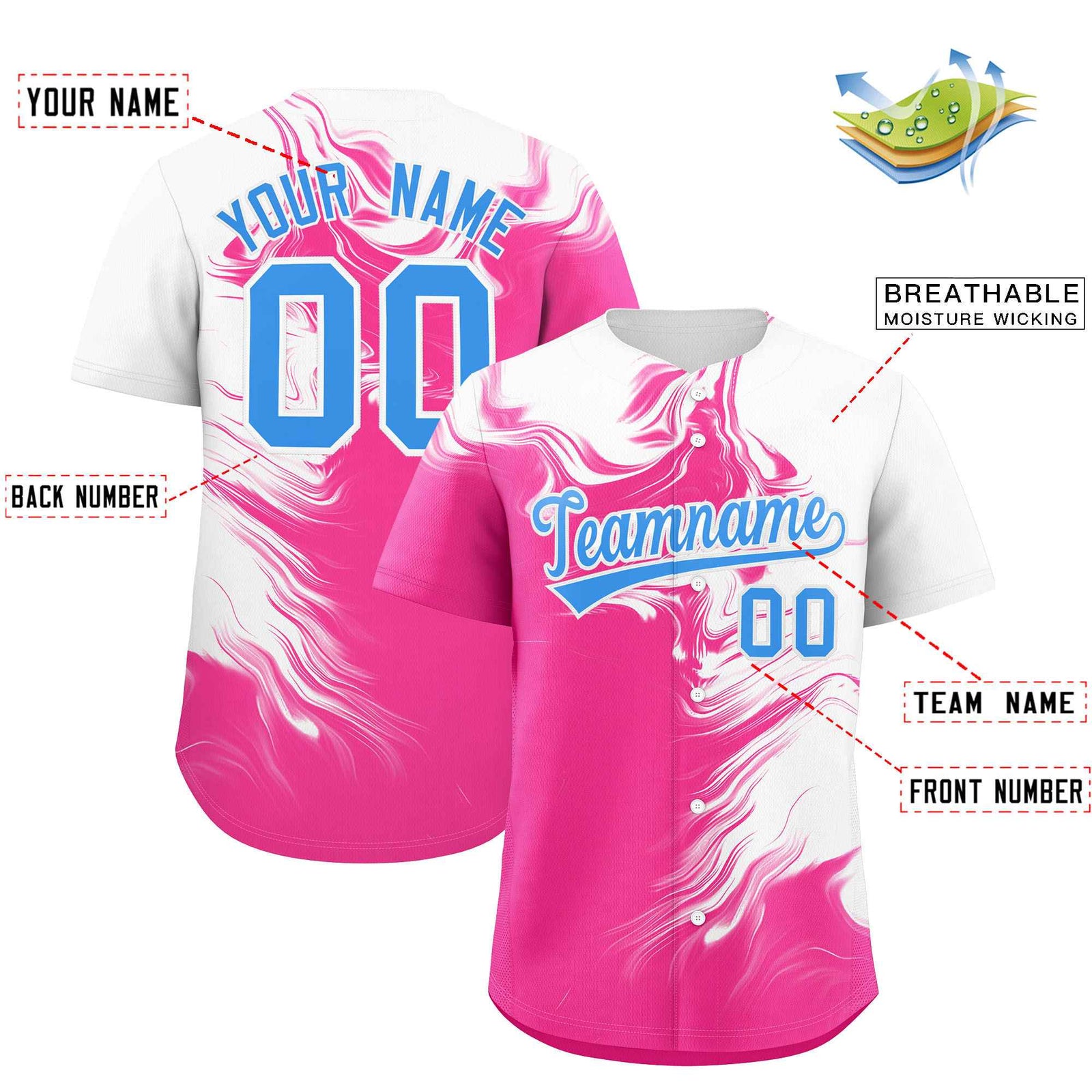 Custom White Pink Personalized Ink Pattern Authentic Baseball Jersey