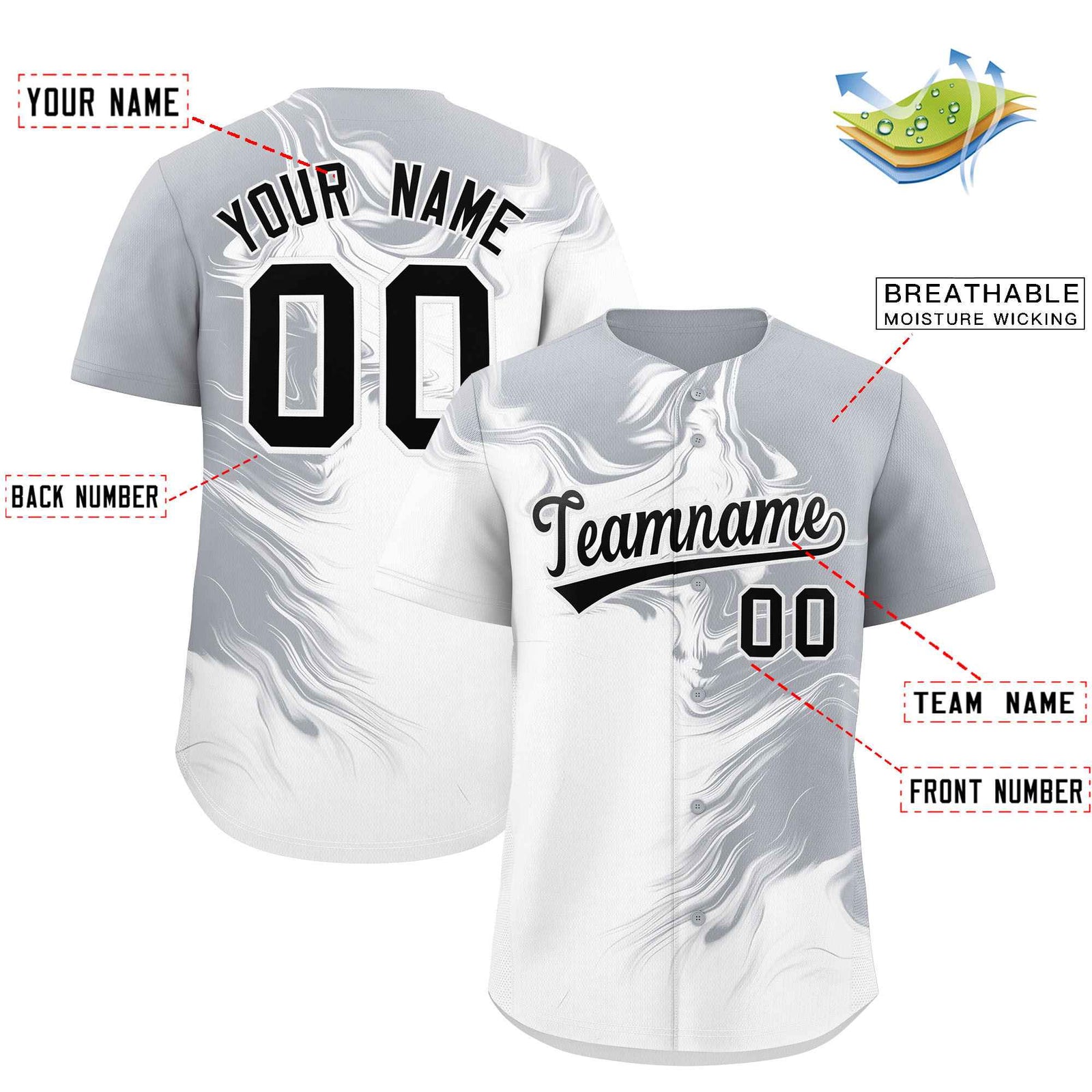 Custom Gray White Personalized Ink Pattern Authentic Baseball Jersey