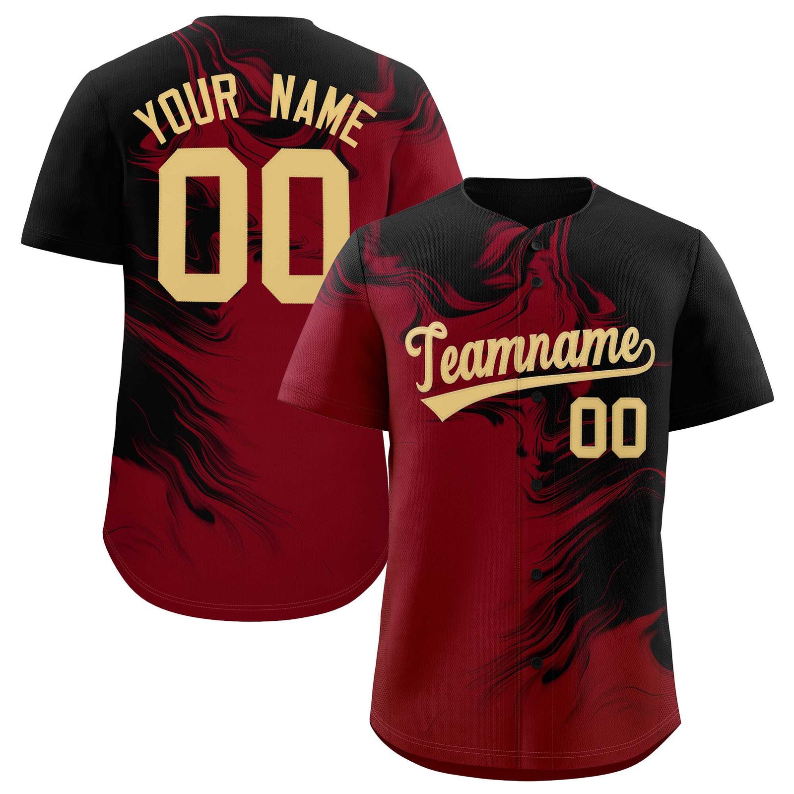 Custom Black Crimson Personalized Ink Pattern Authentic Baseball Jersey