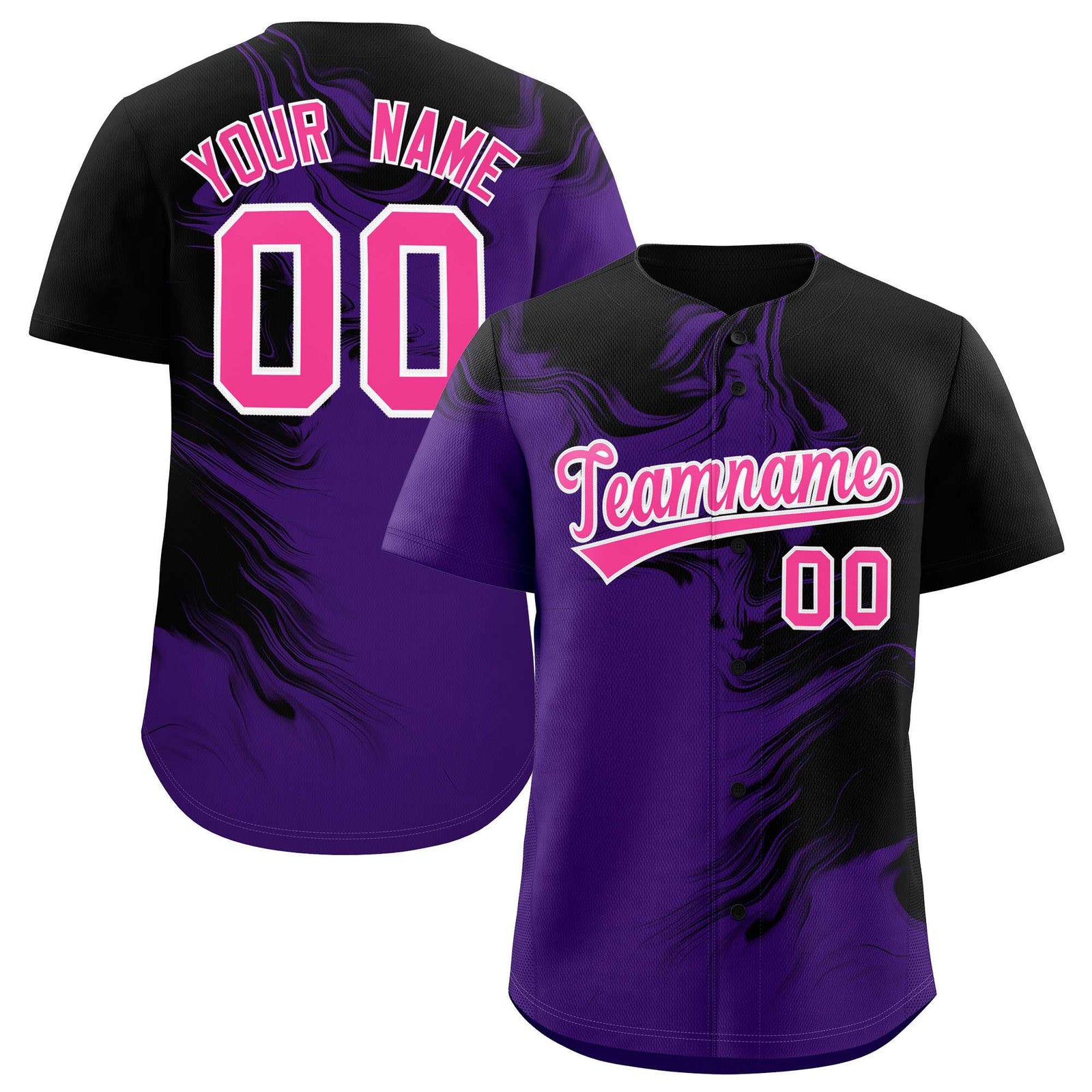 Custom Black Purple Personalized Ink Pattern Authentic Baseball Jersey