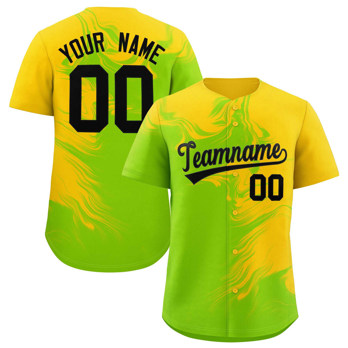 Custom Gold Neon Green Personalized Ink Pattern Authentic Baseball Jersey
