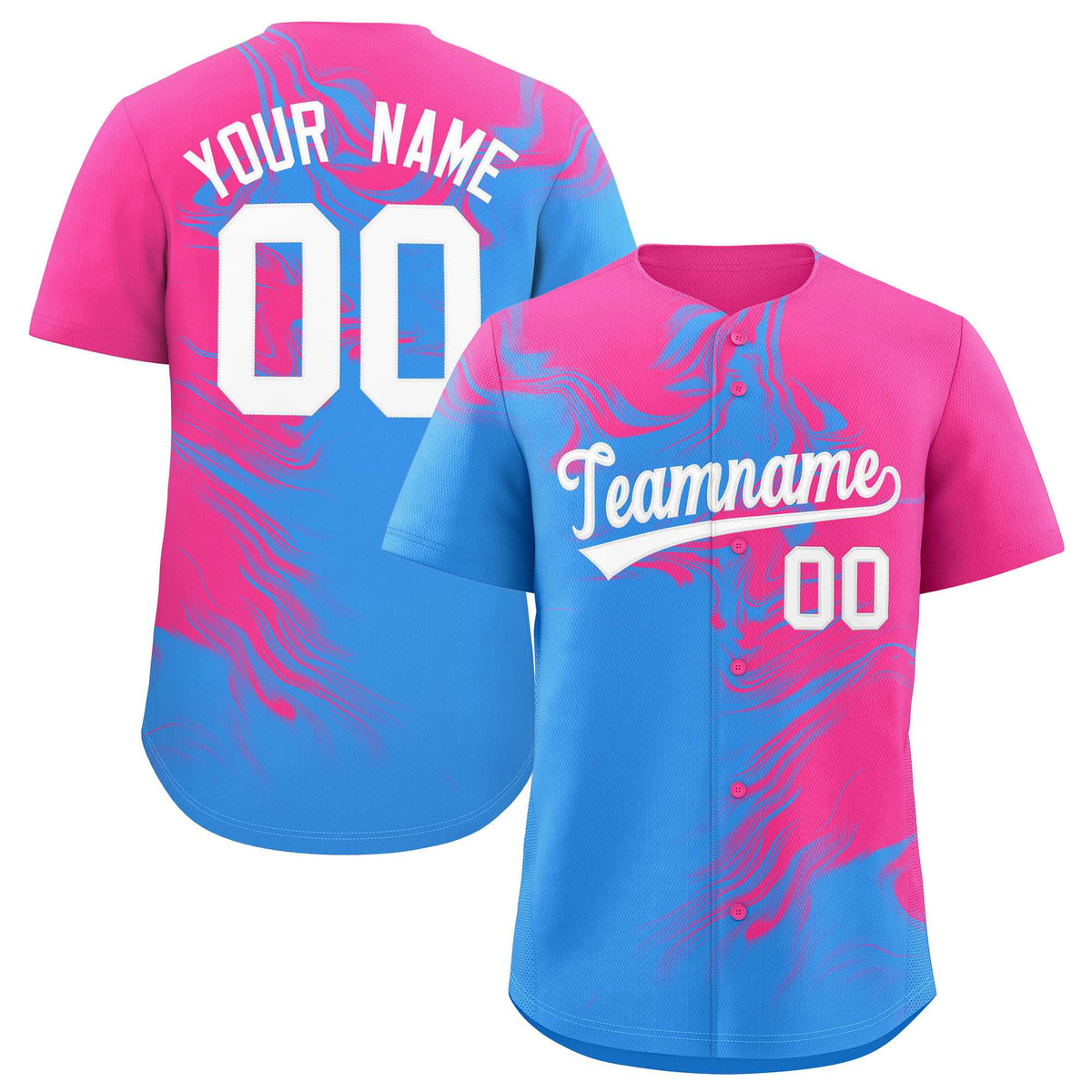 Custom Pink Powder Blue Personalized Ink Pattern Authentic Baseball Jersey