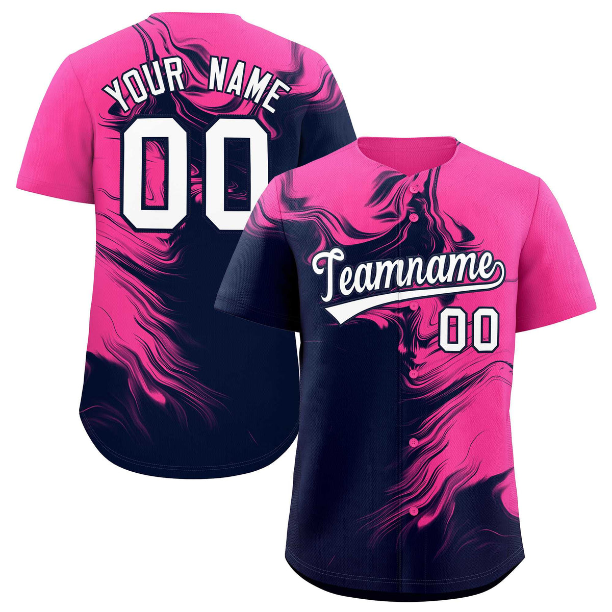 Custom Pink Navy Personalized Ink Pattern Authentic Baseball Jersey