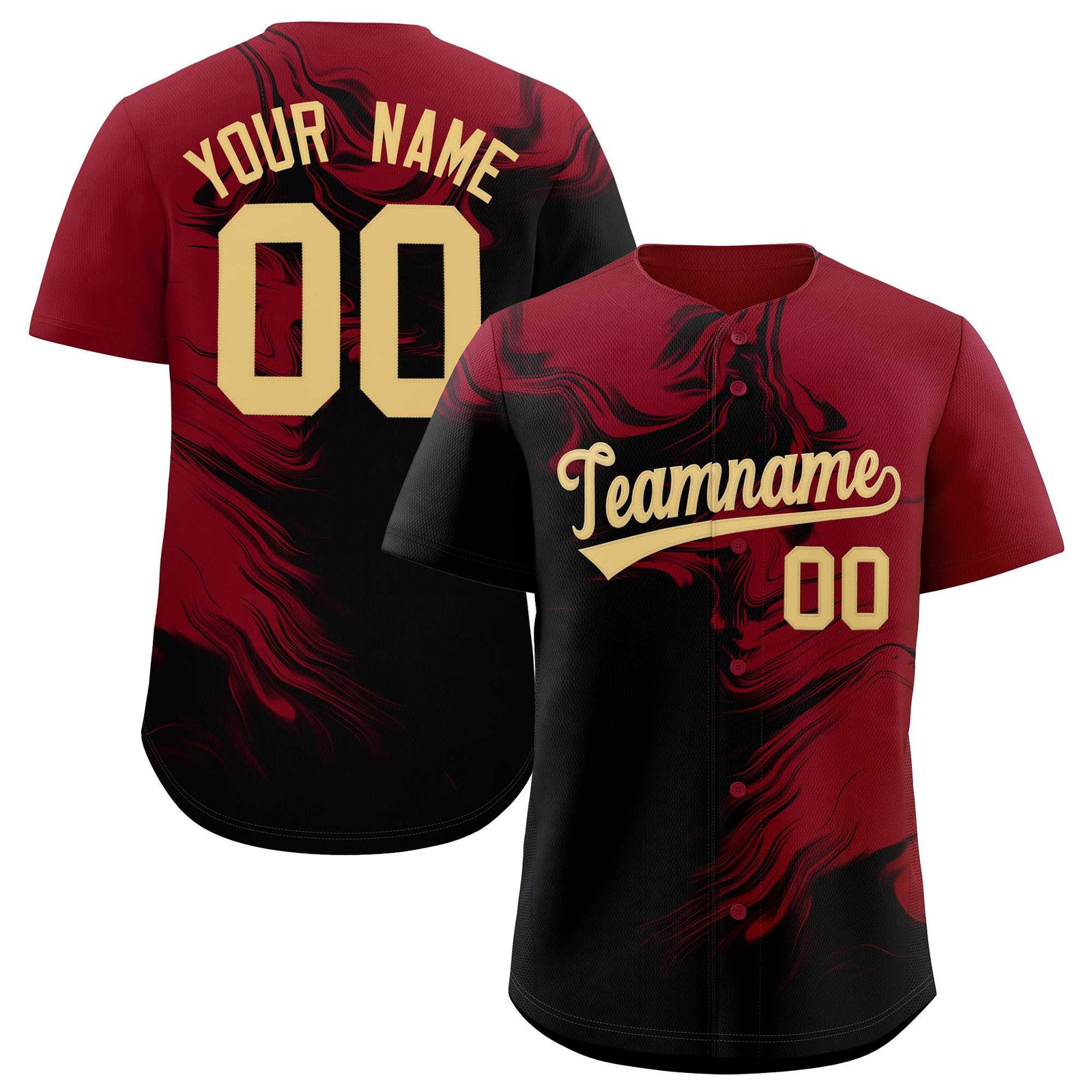 Custom Crimson Black Personalized Ink Pattern Authentic Baseball Jersey