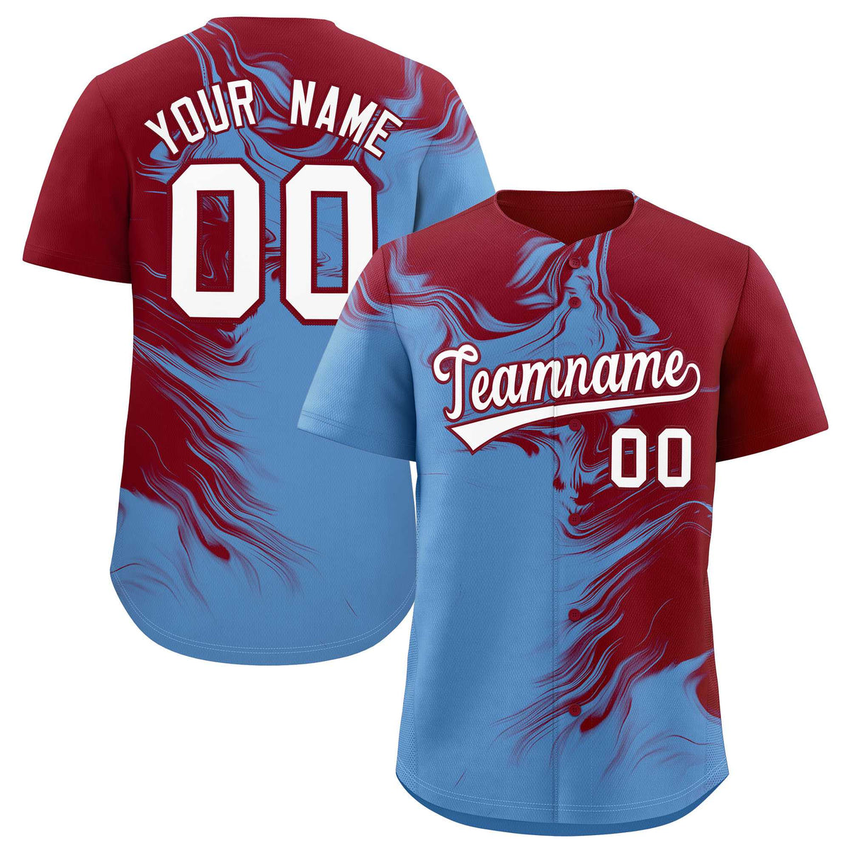 Custom Crimson Powder Blue Personalized Ink Pattern Authentic Baseball Jersey
