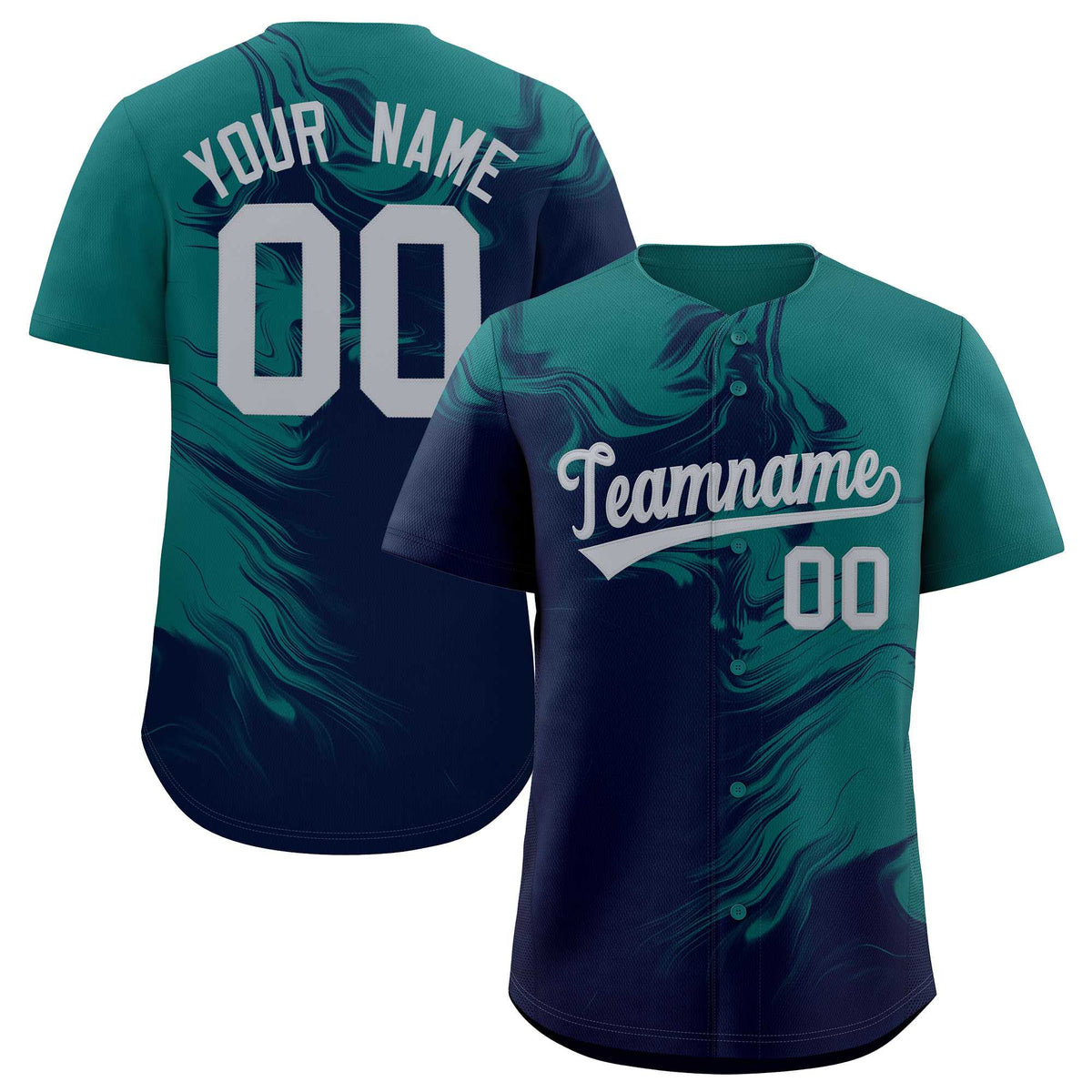 Custom Aqua Navy Personalized Ink Pattern Authentic Baseball Jersey
