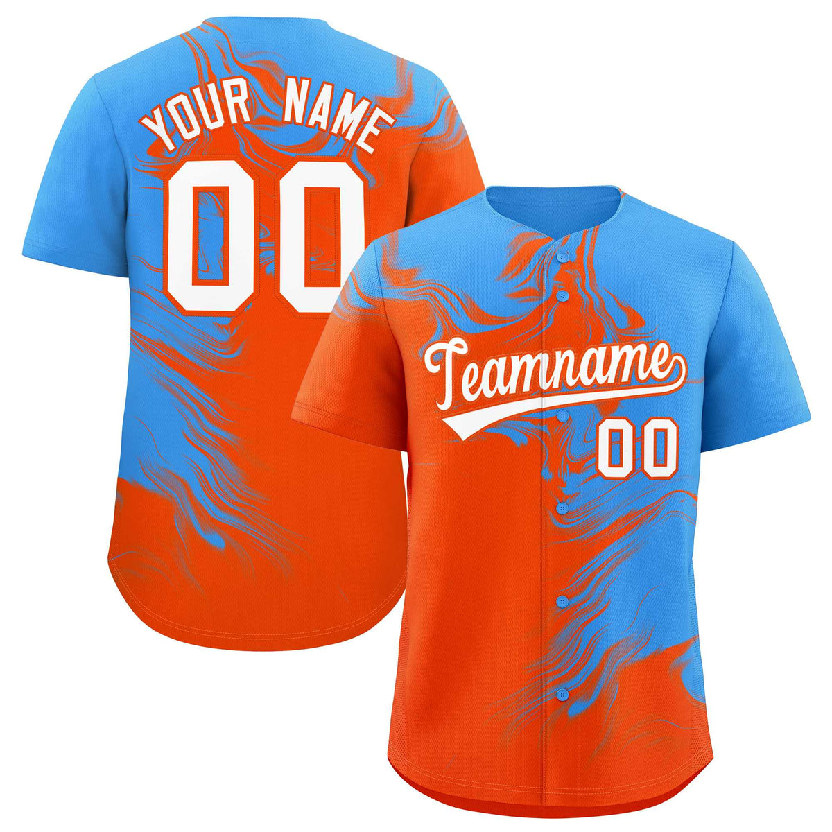 Custom Powder Blue Orange Personalized Ink Pattern Authentic Baseball Jersey