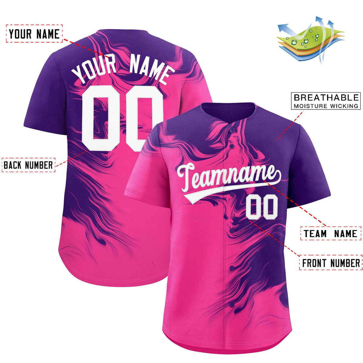 Custom Purple Pink Personalized Ink Pattern Authentic Baseball Jersey