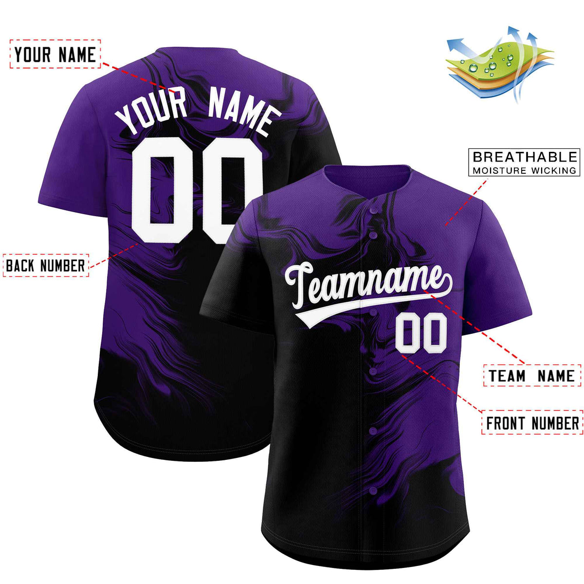 Custom Purple Black Personalized Ink Pattern Authentic Baseball Jersey