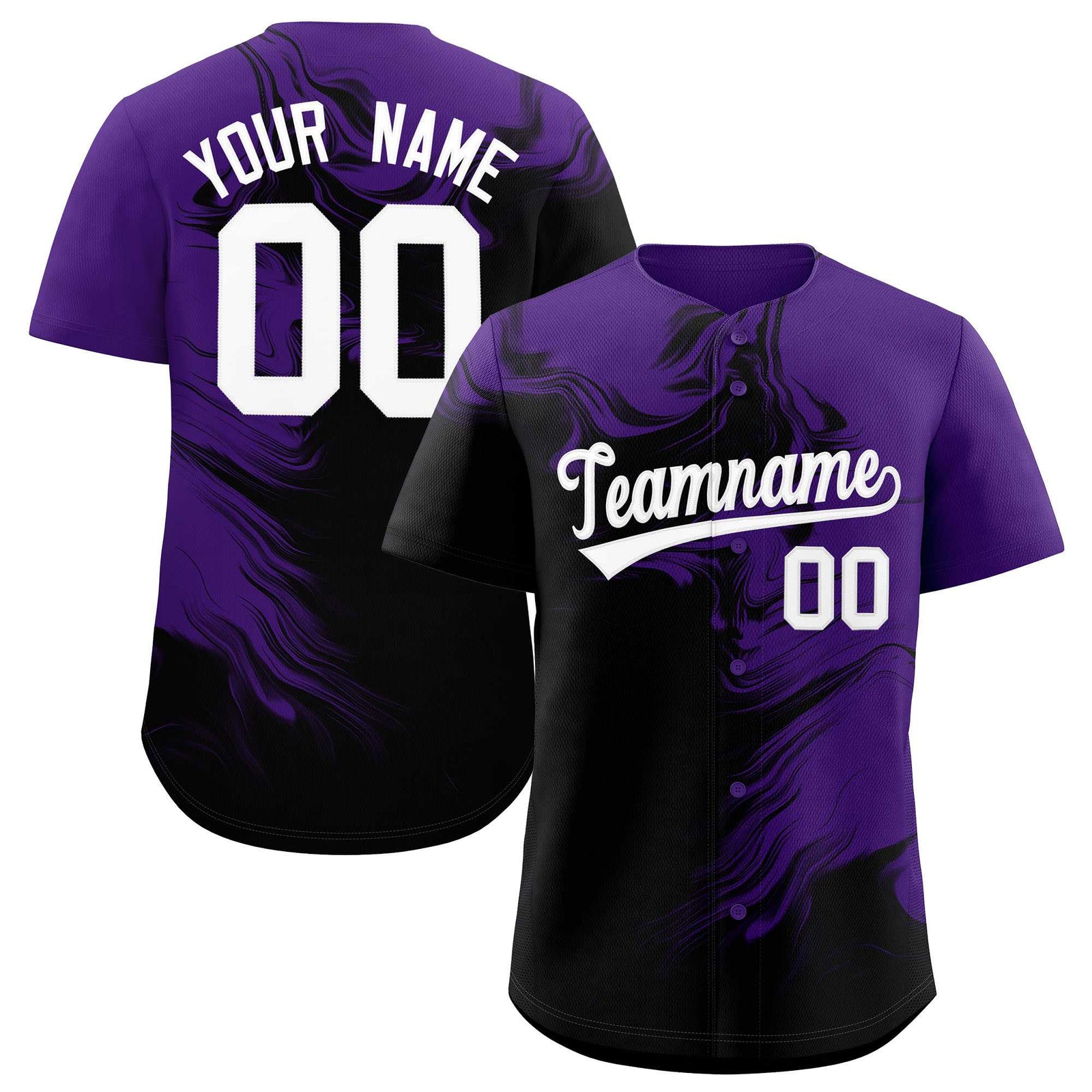 Custom Purple Black Personalized Ink Pattern Authentic Baseball Jersey